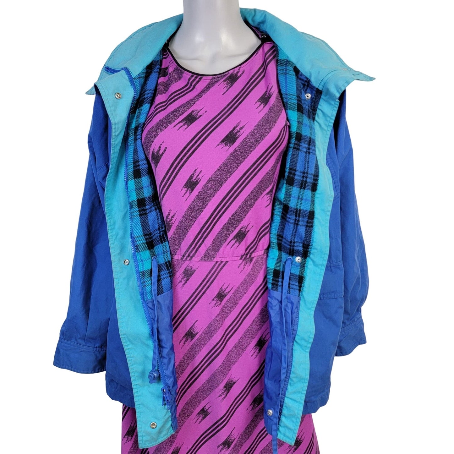 Pacific Trail Vintage 80s Coat Women Medium Blue Plaid Jacket Outdoors
