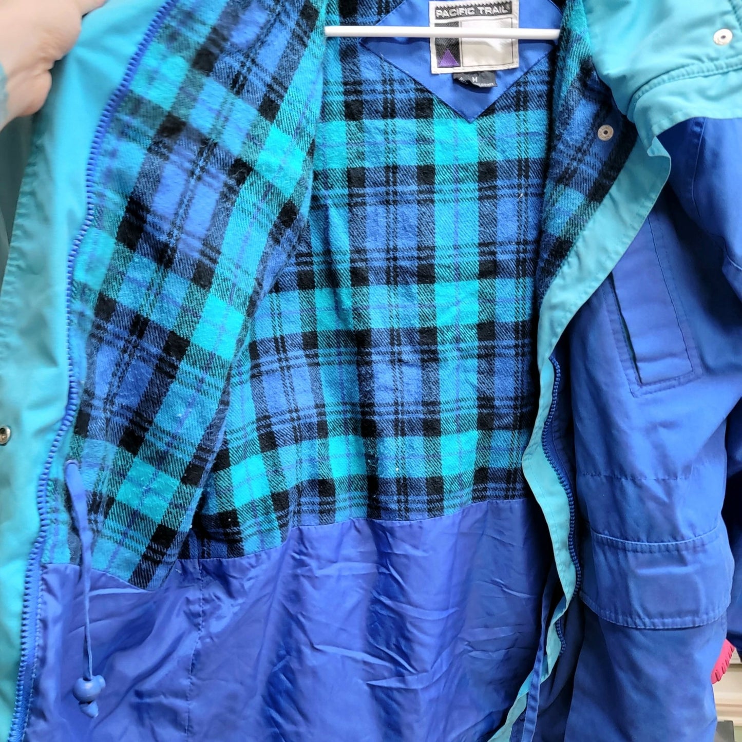 Pacific Trail Vintage 80s Coat Women Medium Blue Plaid Jacket Outdoors