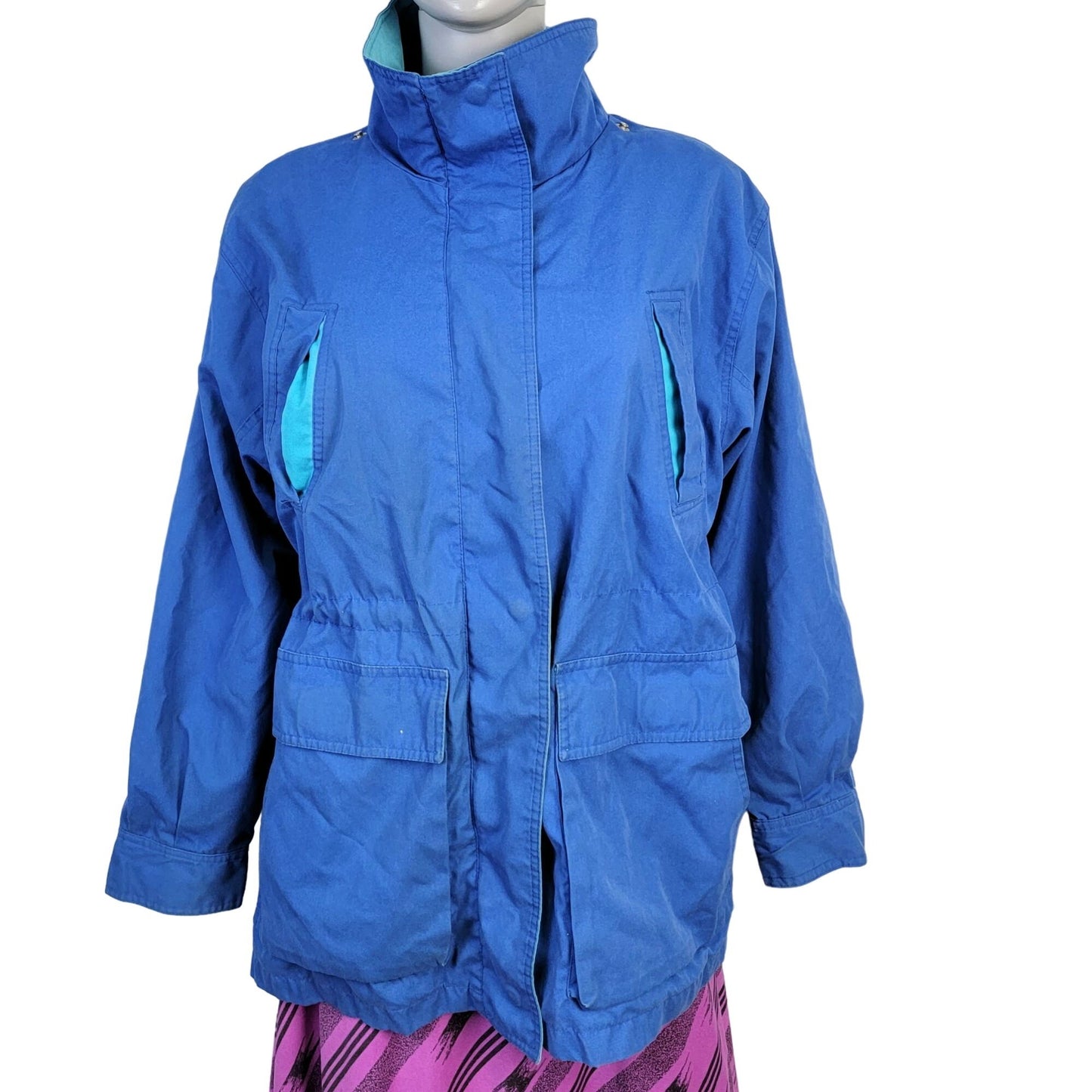 Pacific Trail Vintage 80s Coat Women Medium Blue Plaid Jacket Outdoors