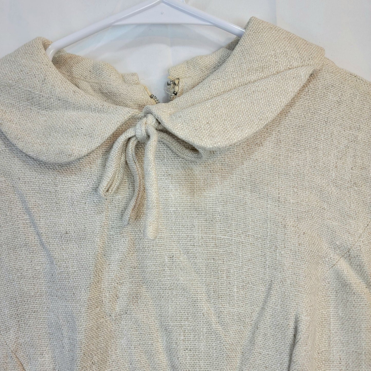 Vintage 60s Linen Mini Sheath Dress Women 8 Beige