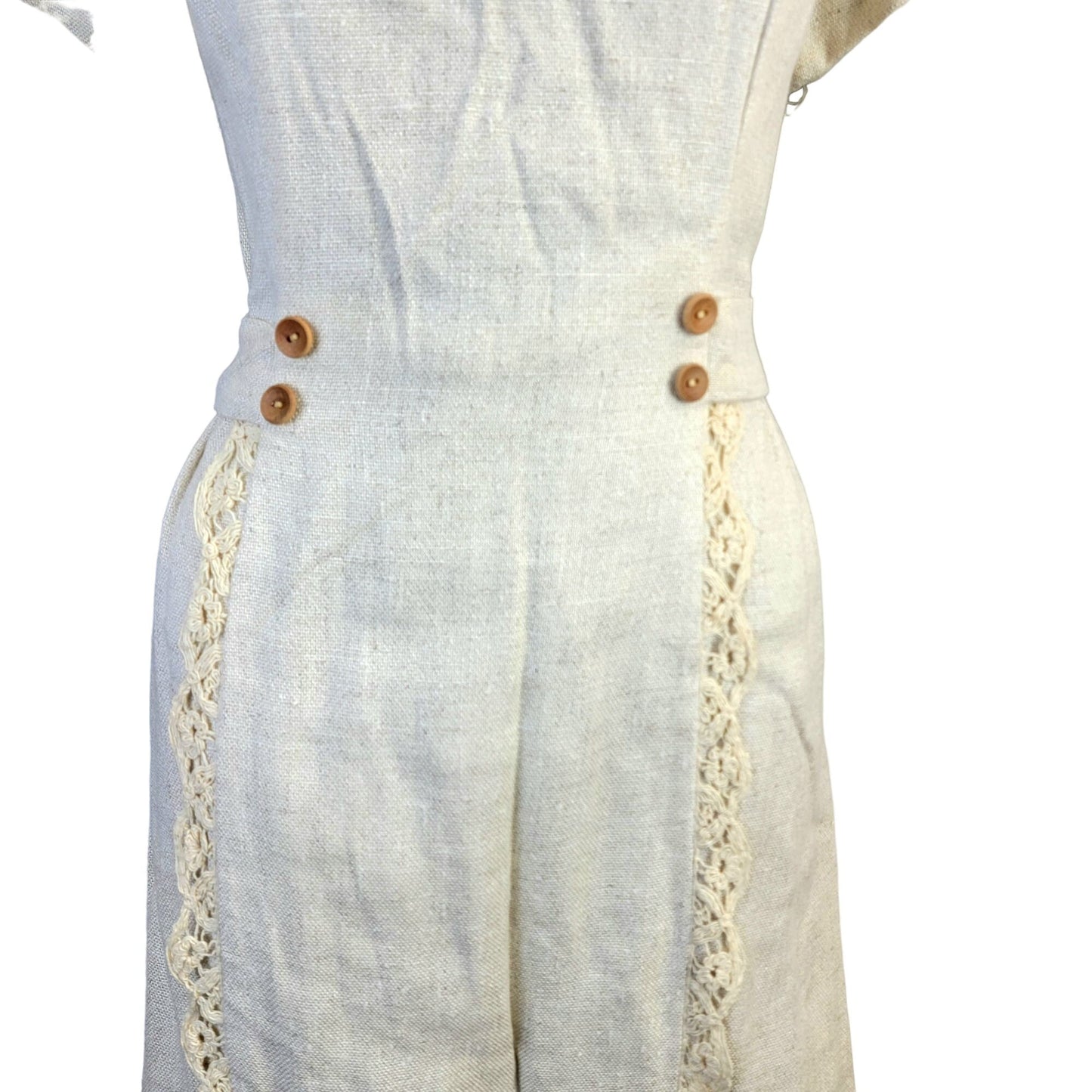 Vintage 60s Linen Mini Sheath Dress Women 8 Beige