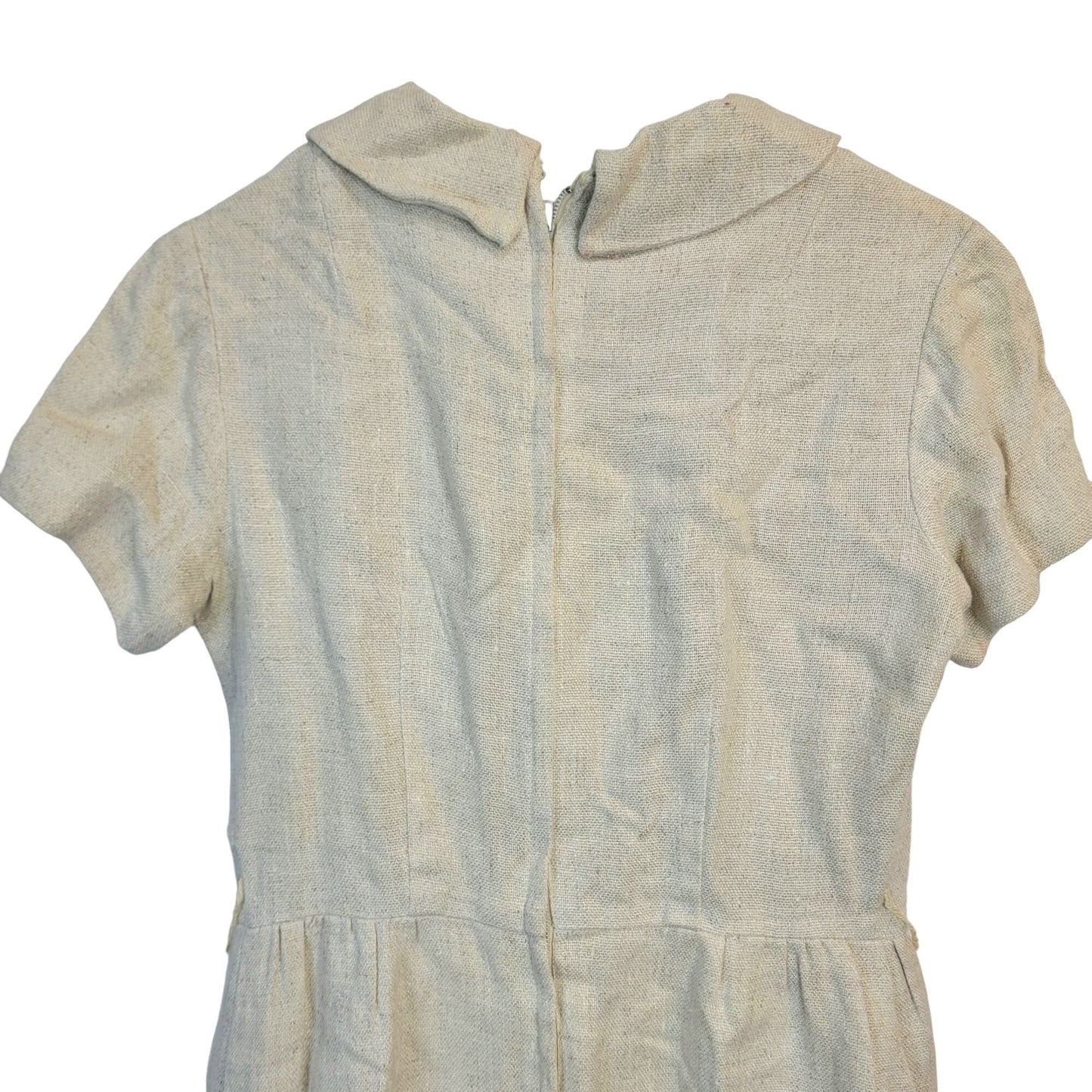 Vintage 60s Linen Mini Sheath Dress Women 8 Beige