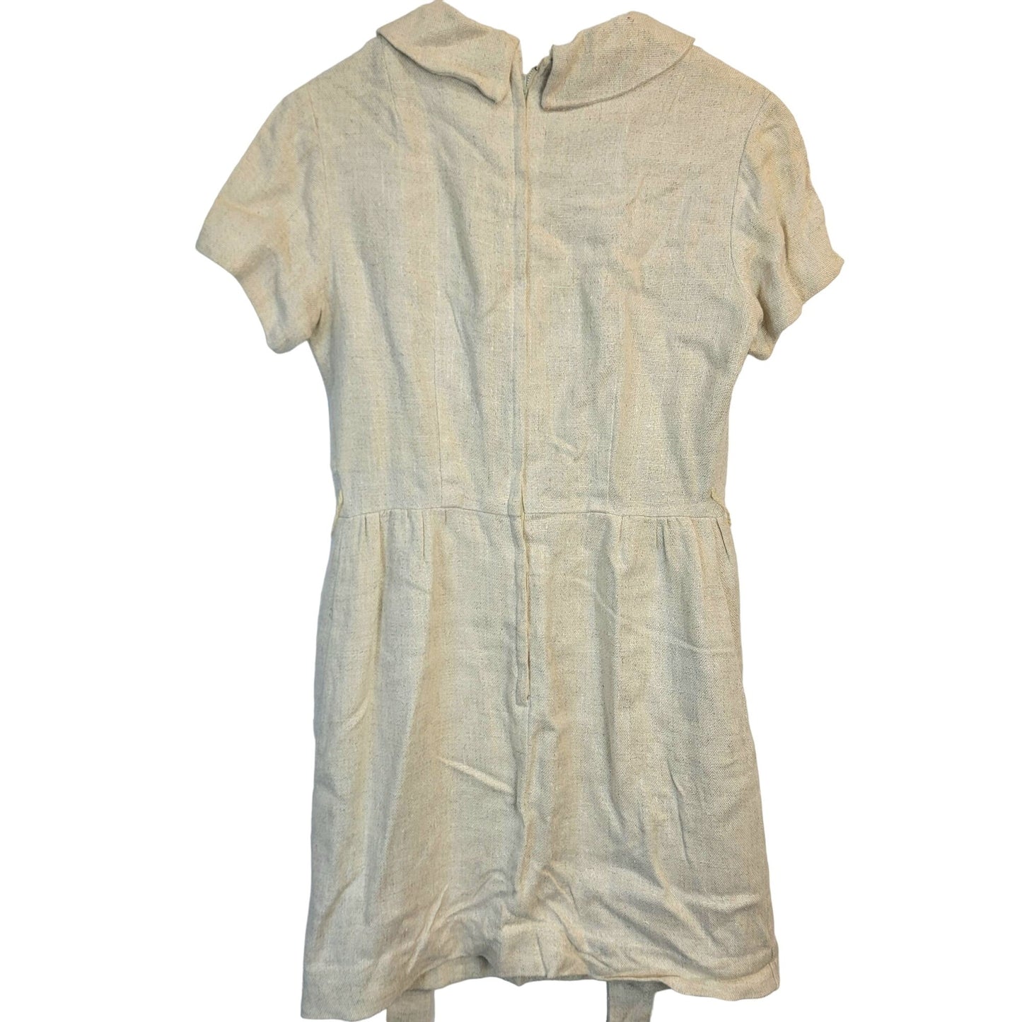 Vintage 60s Linen Mini Sheath Dress Women 8 Beige