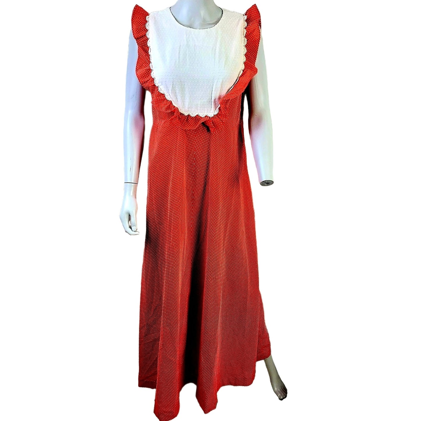 Vintage 60s Hawaiian Maxi Dress Women Medium Red White