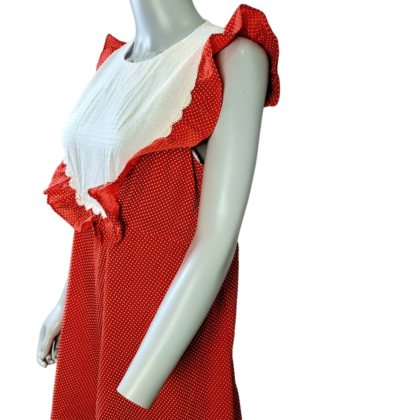 Vintage 60s Hawaiian Maxi Dress Women Medium Red White