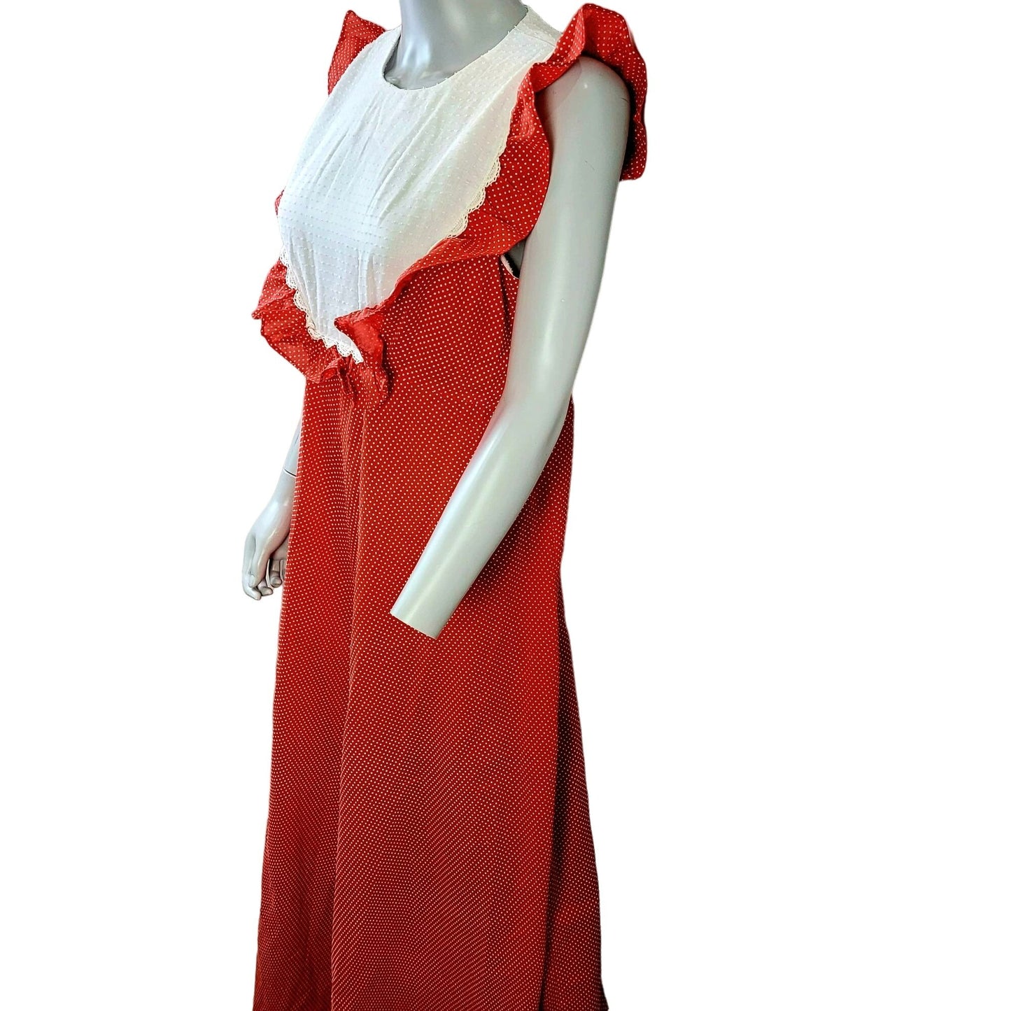 Vintage 60s Hawaiian Maxi Dress Women Medium Red White