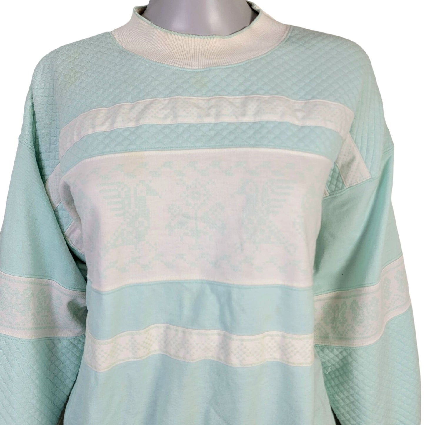 Vintage 90s Sweatshirt Women Plus 2X Sweater Shirt Blue White