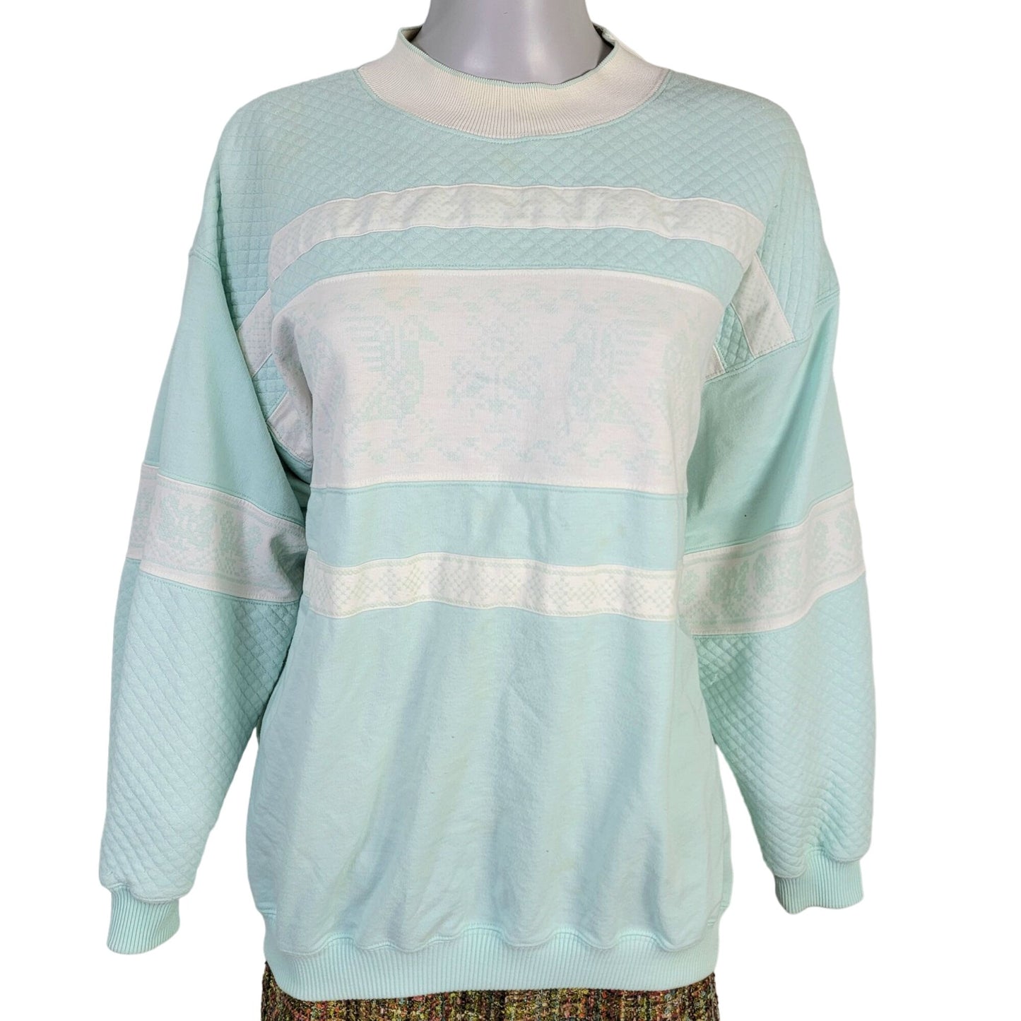Vintage 90s Sweatshirt Women Plus 2X Sweater Shirt Blue White