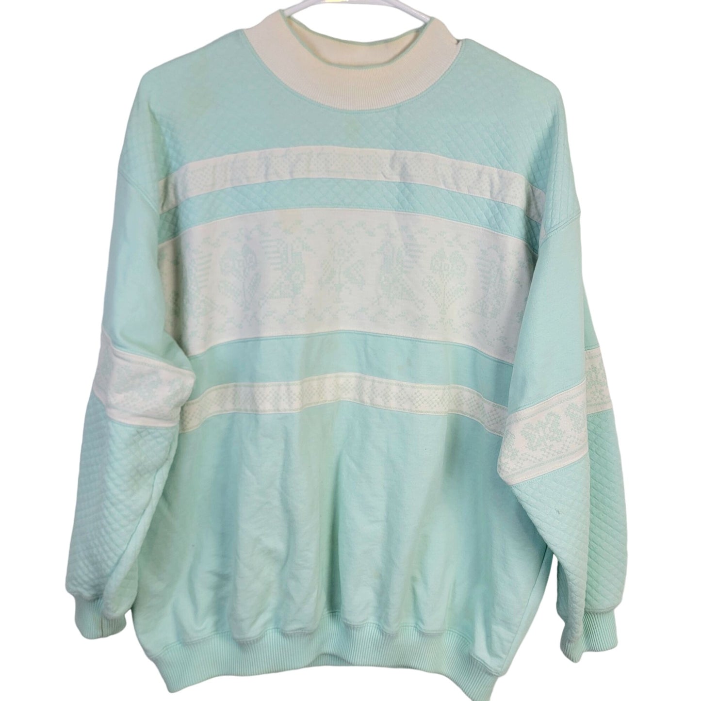 Vintage 90s Sweatshirt Women Plus 2X Sweater Shirt Blue White
