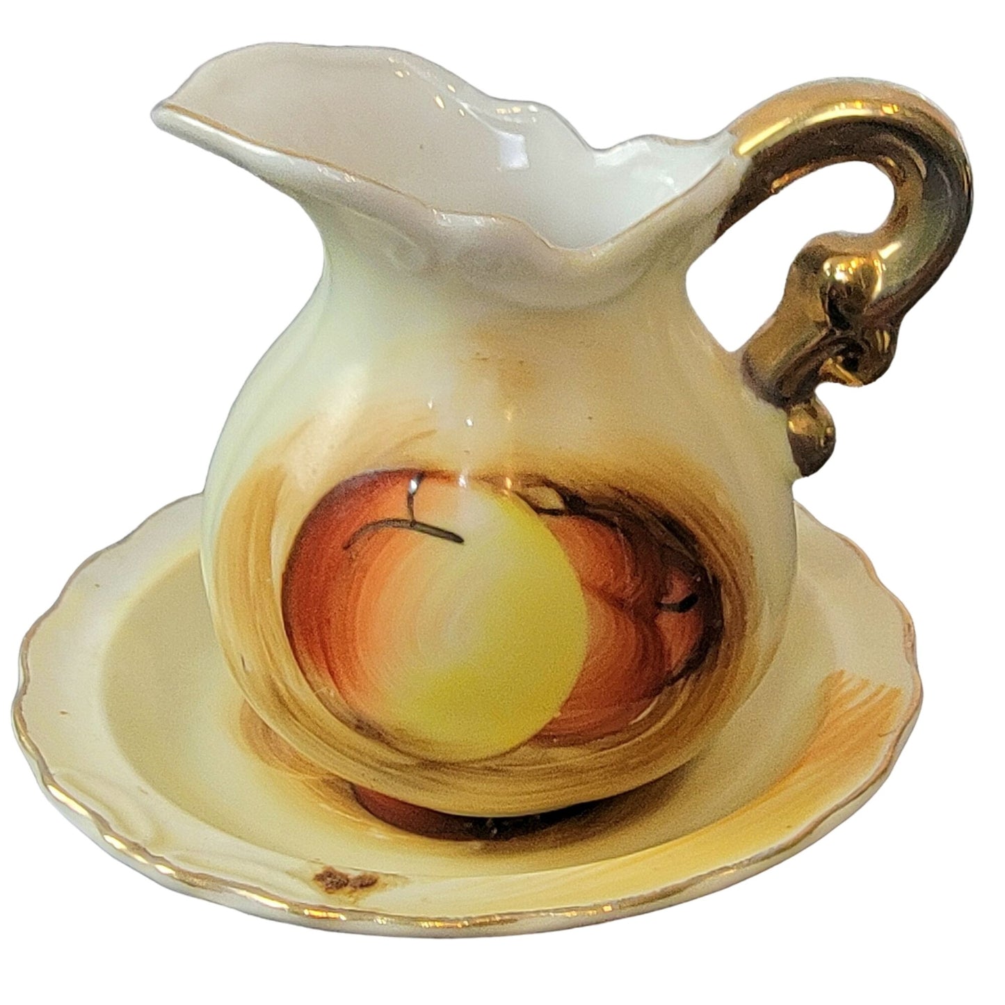 Artmark Vintage 60s Pitcher & Bowl Set Peach Gold Fruit Japan Porcelain Home mcm