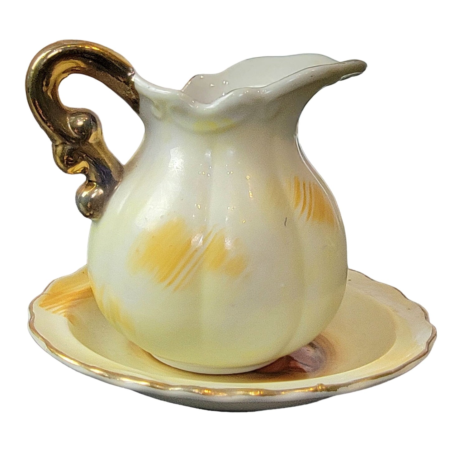 Artmark Vintage 60s Pitcher & Bowl Set Peach Gold Fruit Japan Porcelain Home mcm