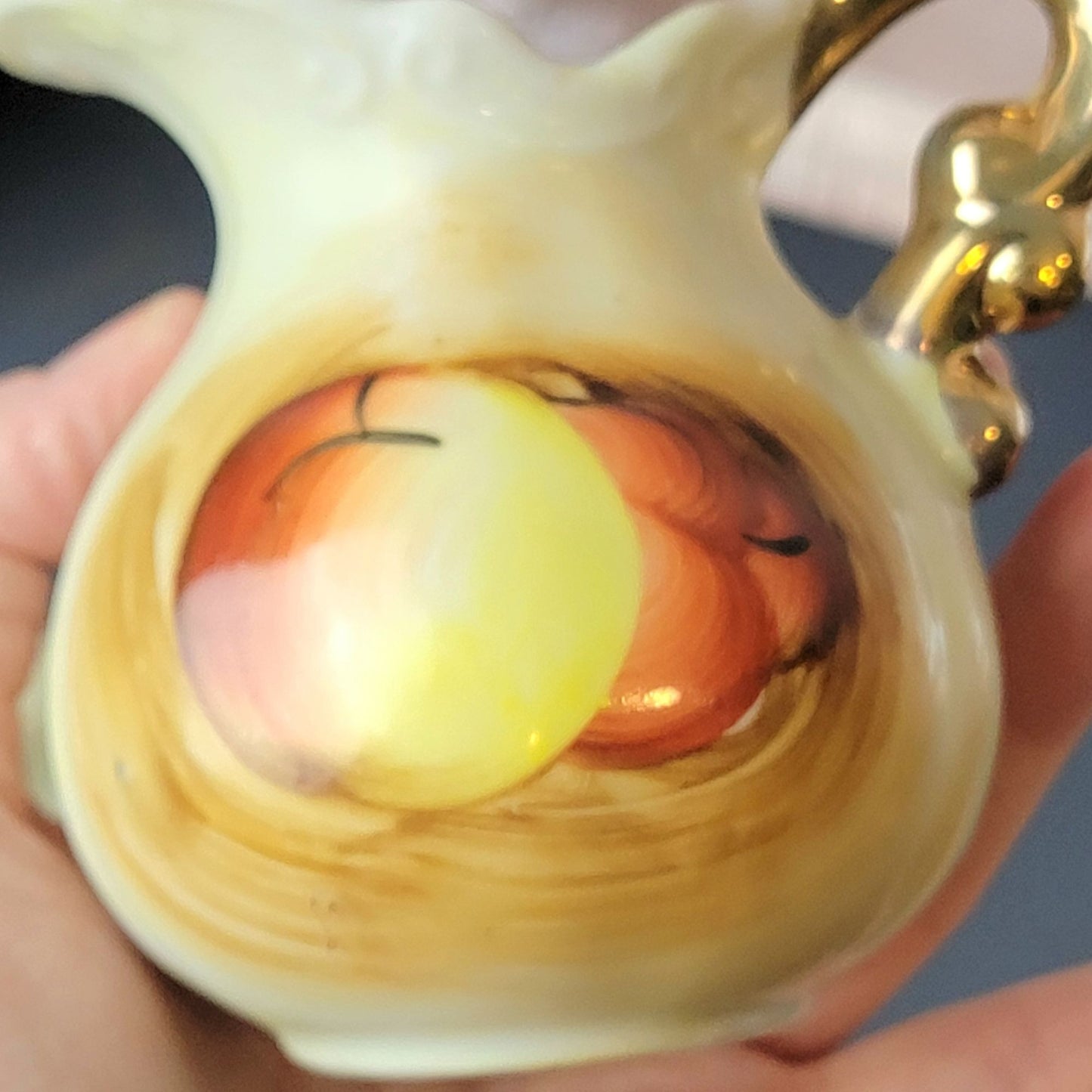 Artmark Vintage 60s Pitcher & Bowl Set Peach Gold Fruit Japan Porcelain Home mcm