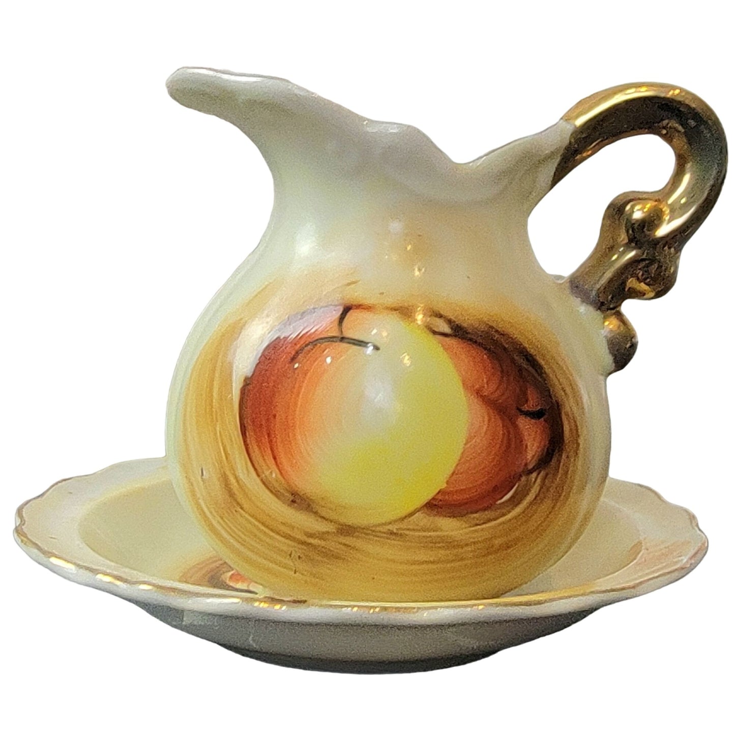 Artmark Vintage 60s Pitcher & Bowl Set Peach Gold Fruit Japan Porcelain Home mcm