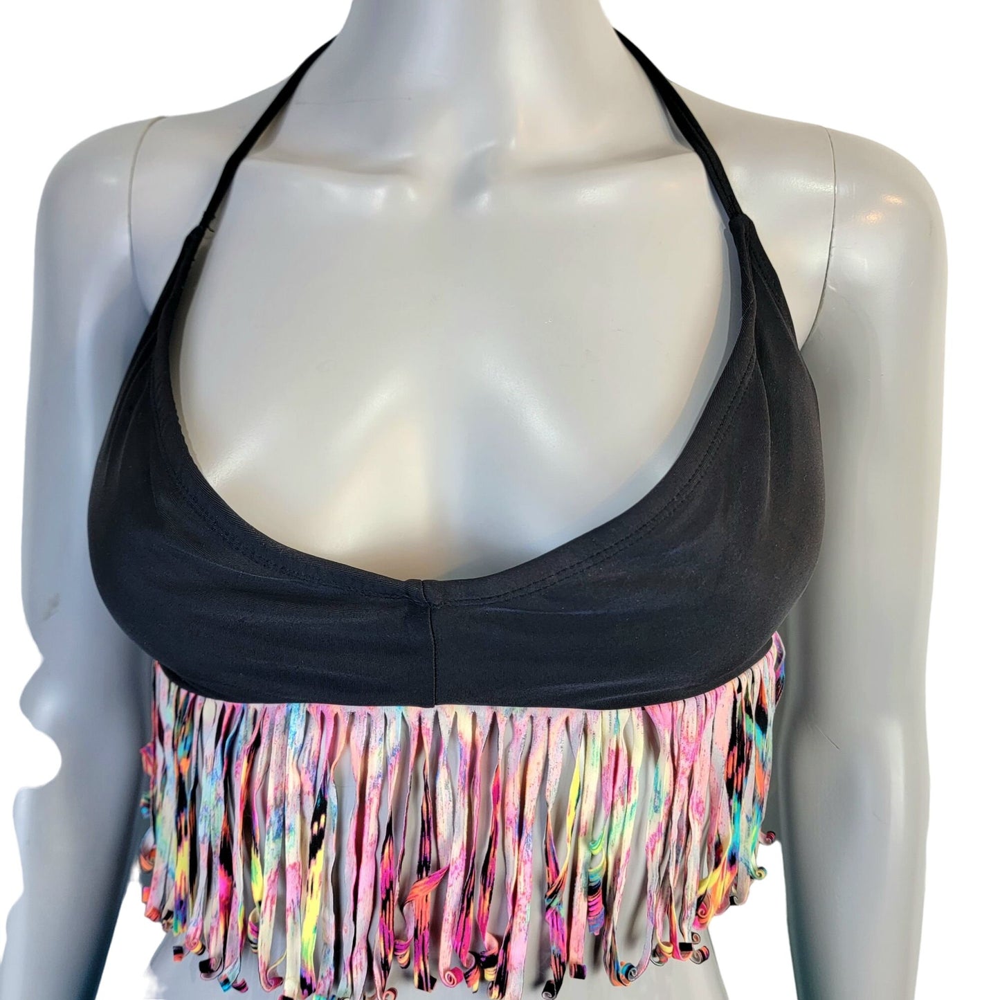 Bongo Vintage Y2K Bikini Women Medium Boho Black Fringe Swim