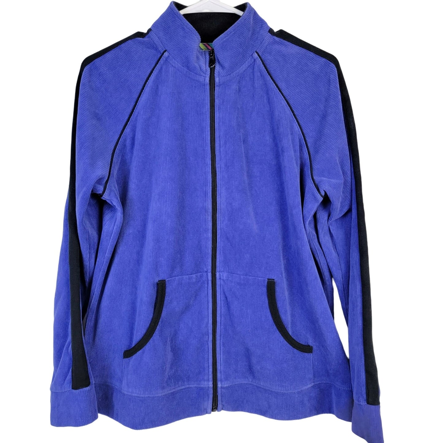 Vintage 90s Ribbed Side Stripe Jacket Women Large Blue Black