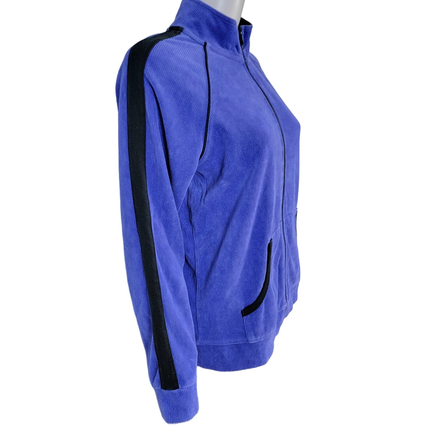 Vintage 90s Ribbed Side Stripe Jacket Women Large Blue Black
