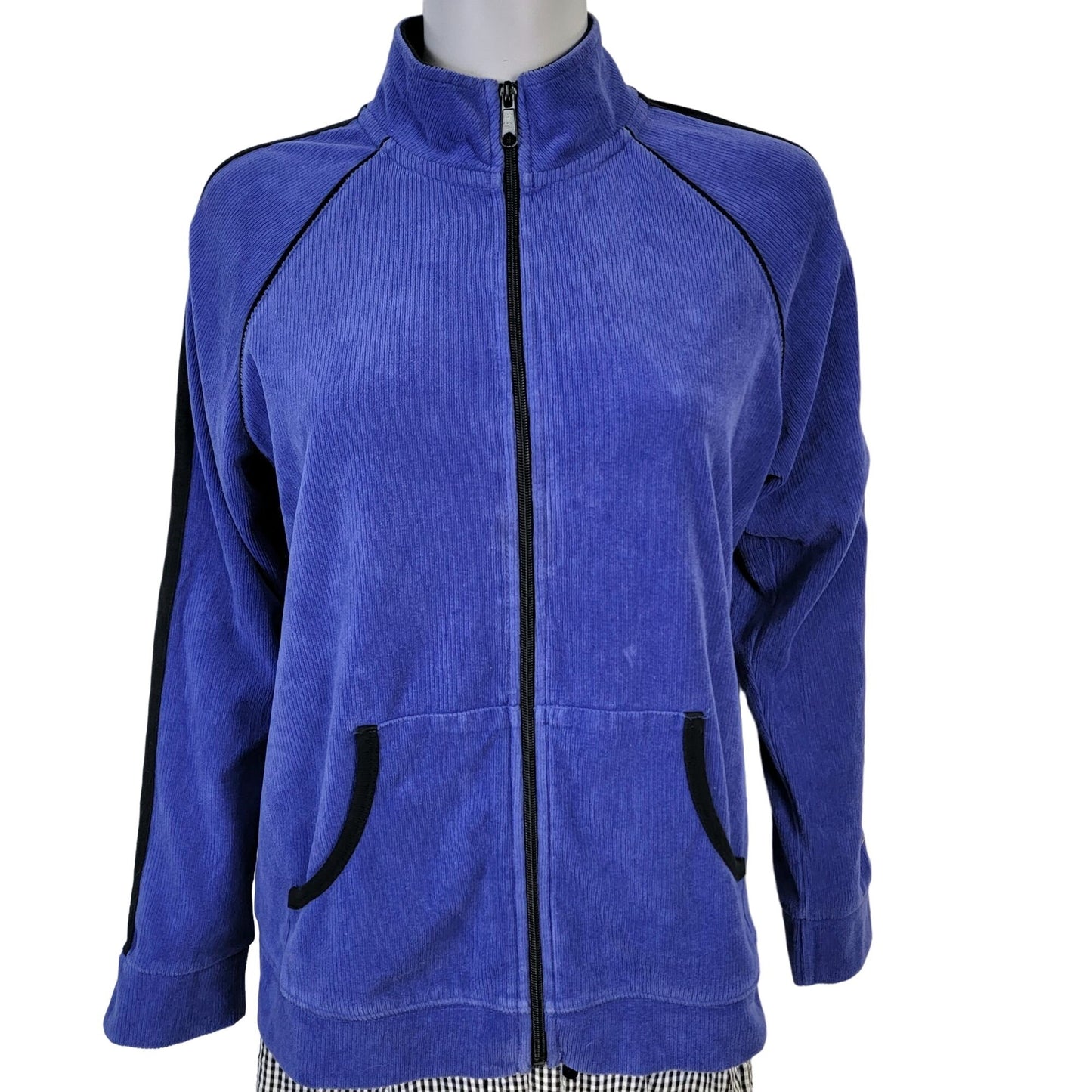 Vintage 90s Ribbed Side Stripe Jacket Women Large Blue Black