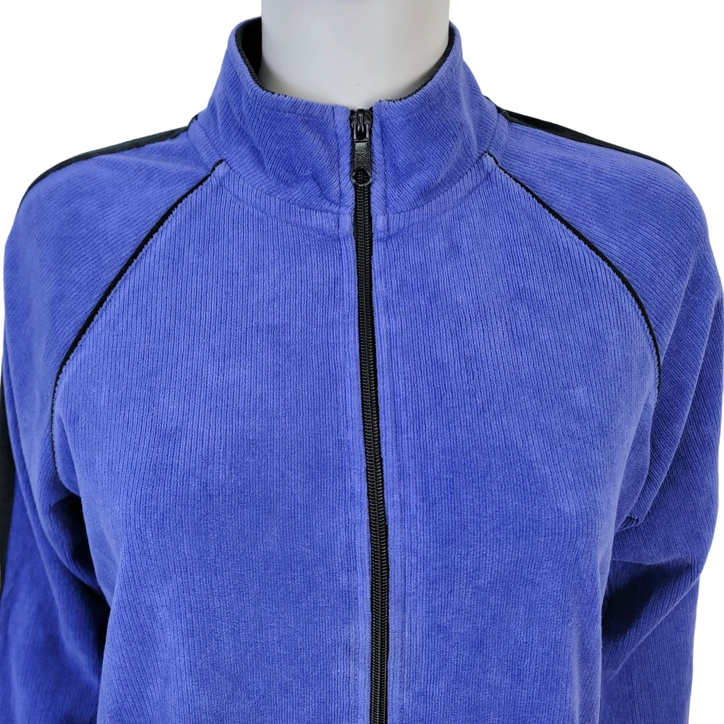Vintage 90s Ribbed Side Stripe Jacket Women Large Blue Black