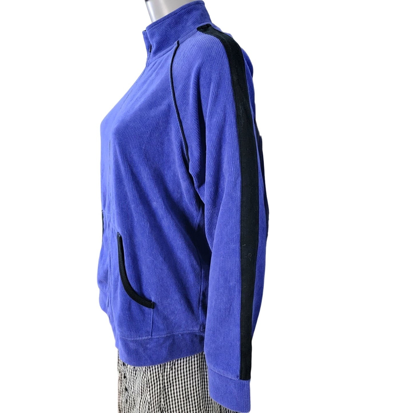 Vintage 90s Ribbed Side Stripe Jacket Women Large Blue Black