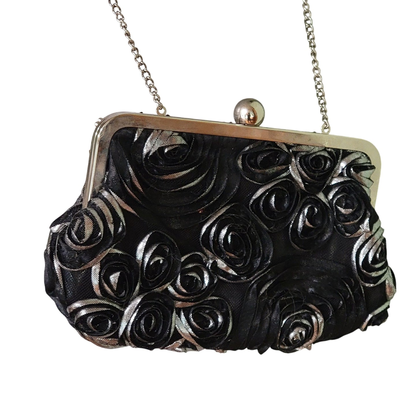 Vintage 90s Black Floral Bag Rhinestone Purse Crossbody Handbag Women