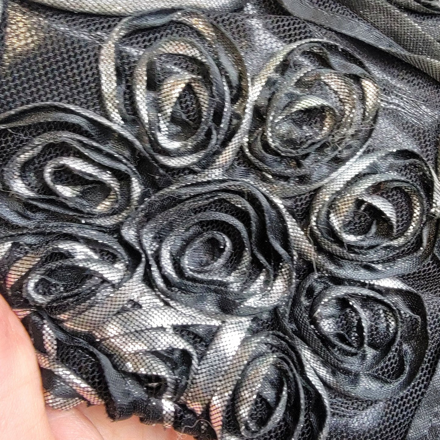 Vintage 90s Black Floral Bag Rhinestone Purse Crossbody Handbag Women