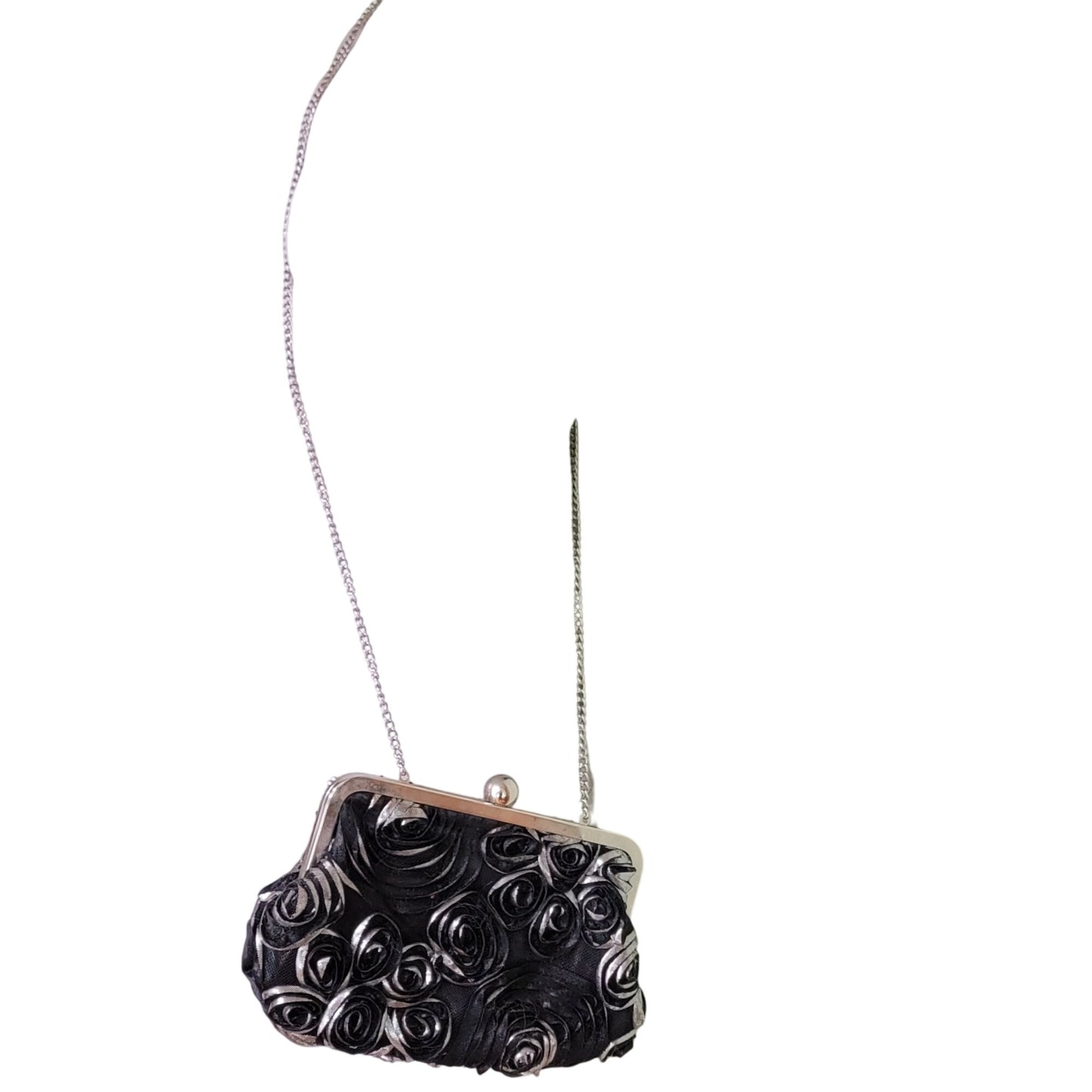 Vintage 90s Black Floral Bag Rhinestone Purse Crossbody Handbag Women