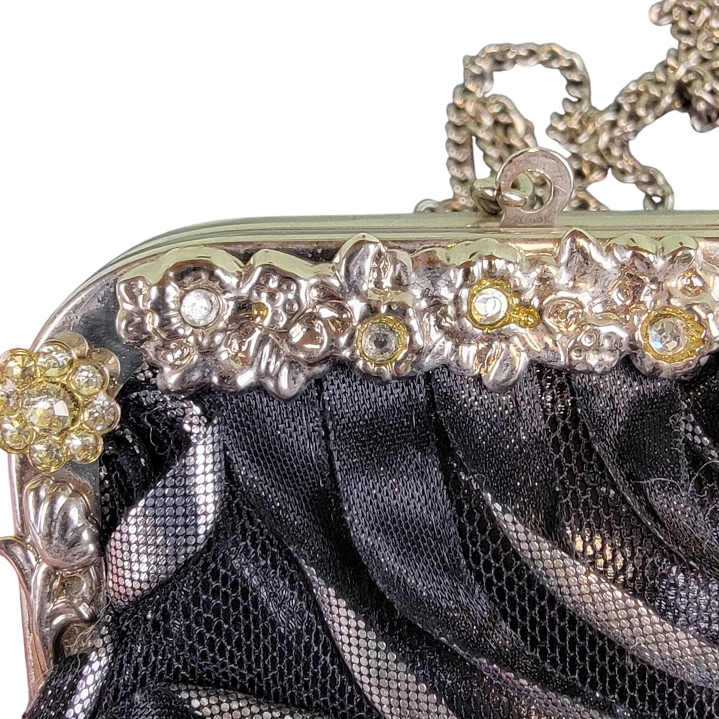 Vintage 90s Black Floral Bag Rhinestone Purse Crossbody Handbag Women