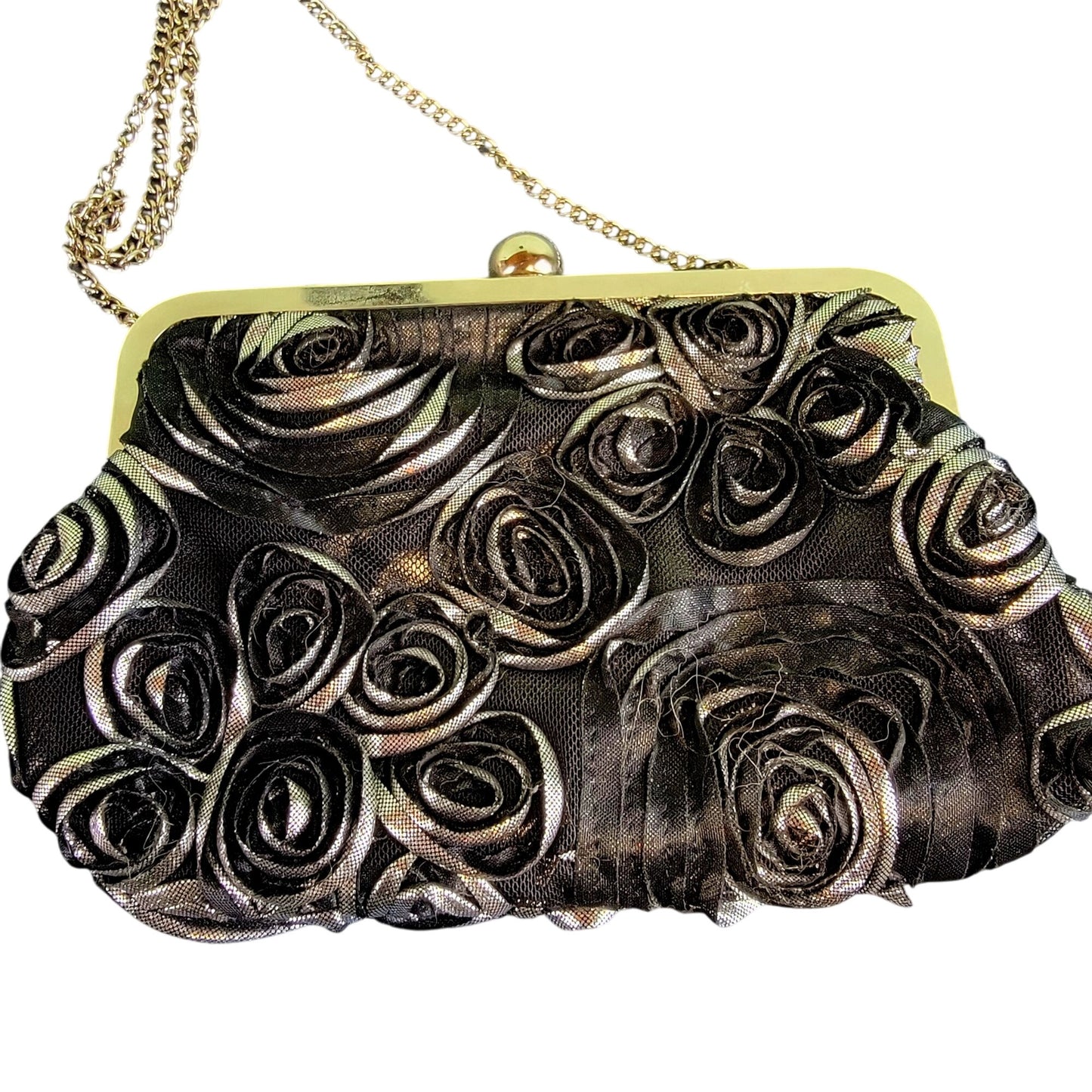 Vintage 90s Black Floral Bag Rhinestone Purse Crossbody Handbag Women