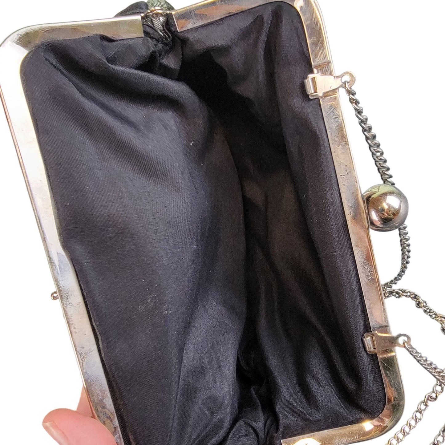 Vintage 90s Black Floral Bag Rhinestone Purse Crossbody Handbag Women