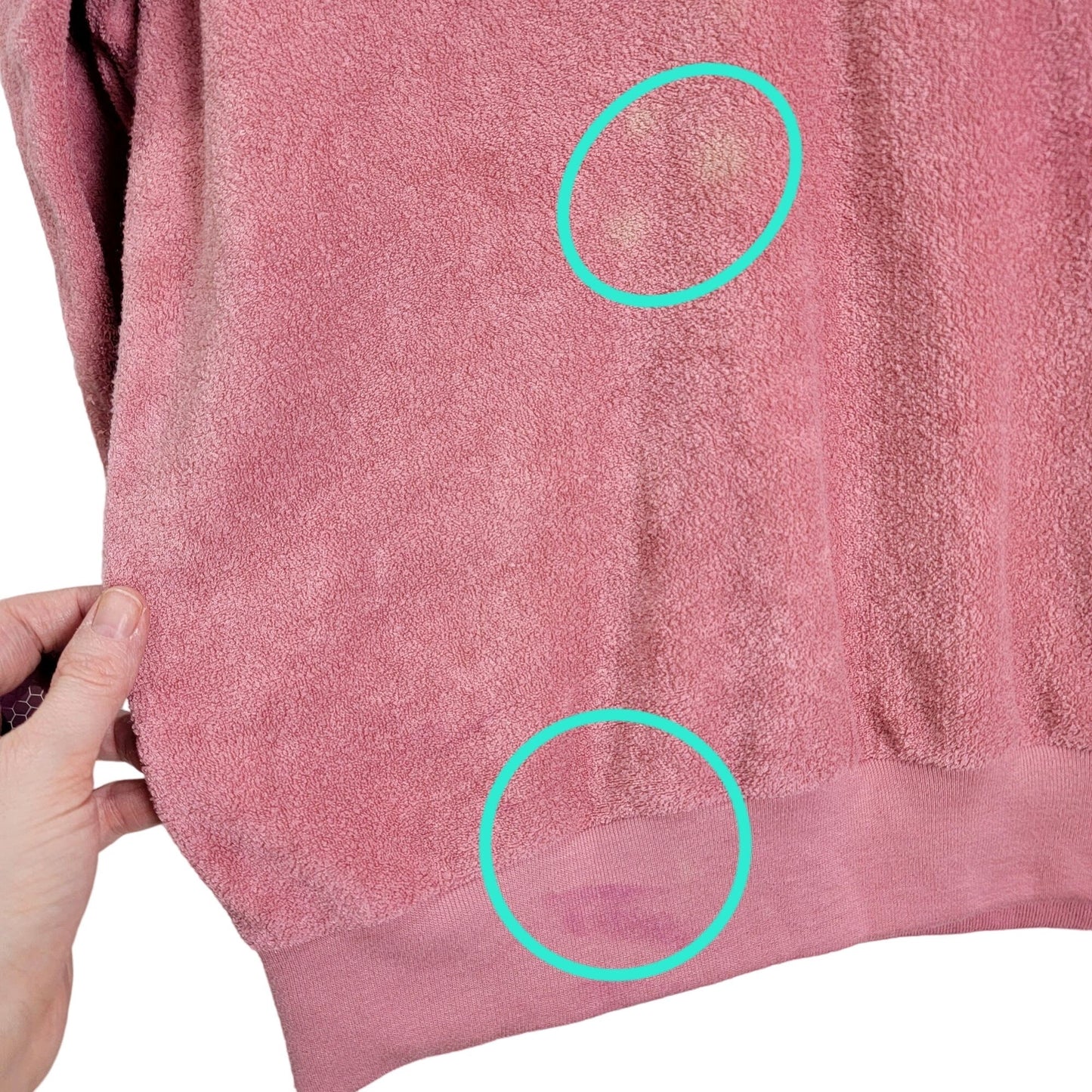 Vintage 70s Terrycloth Sweater Women Large Pink Embroidered