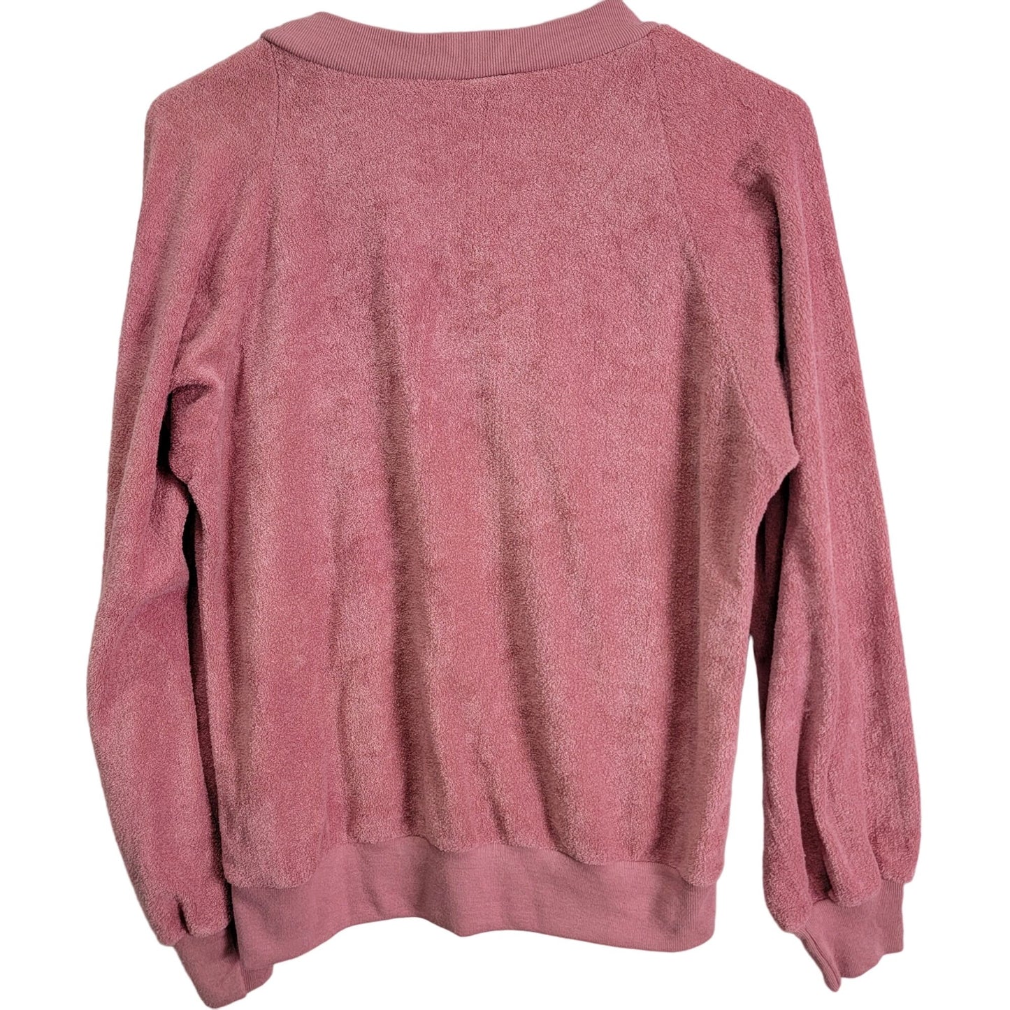 Vintage 70s Terrycloth Sweater Women Large Pink Embroidered