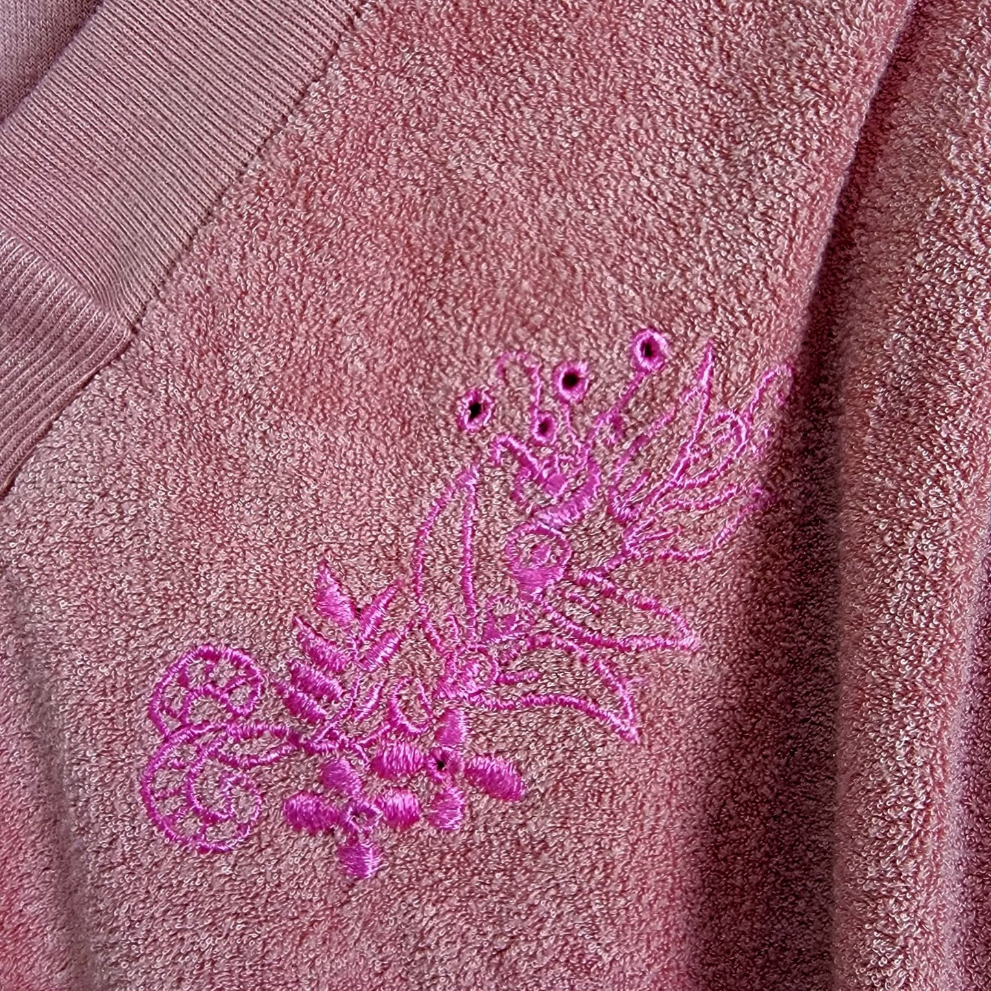Vintage 70s Terrycloth Sweater Women Large Pink Embroidered