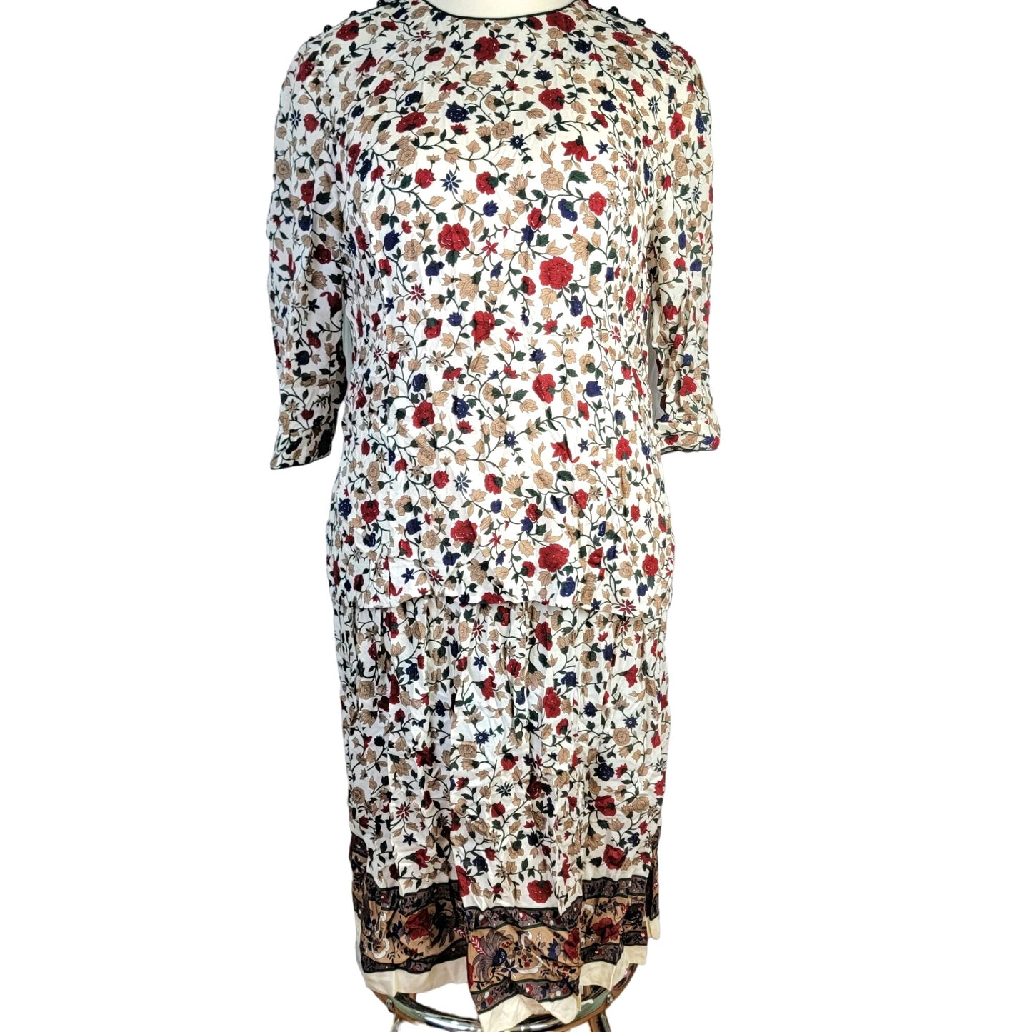 Lanz Vintage 90s Dress Set Women Plus 22W Floral Blouse Top Midi