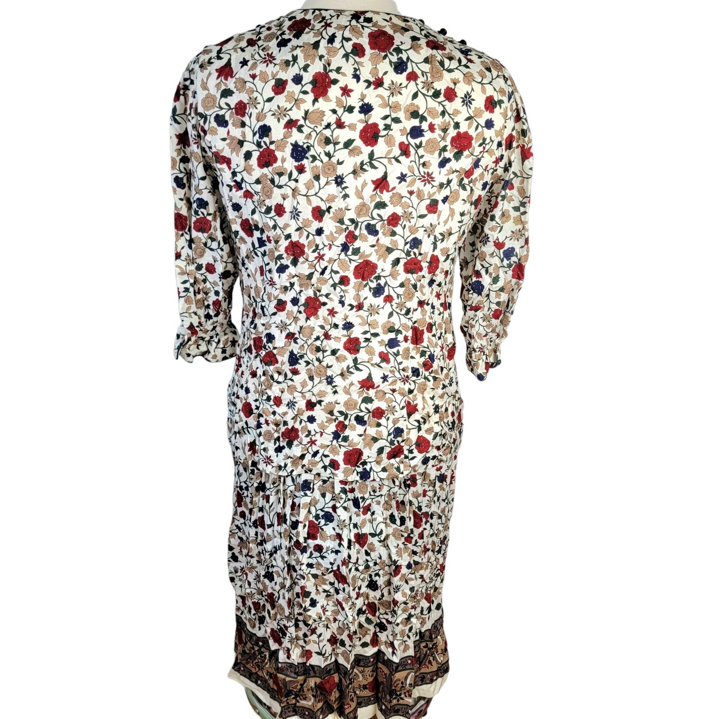 Lanz Vintage 90s Dress Set Women Plus 22W Floral Blouse Top Midi