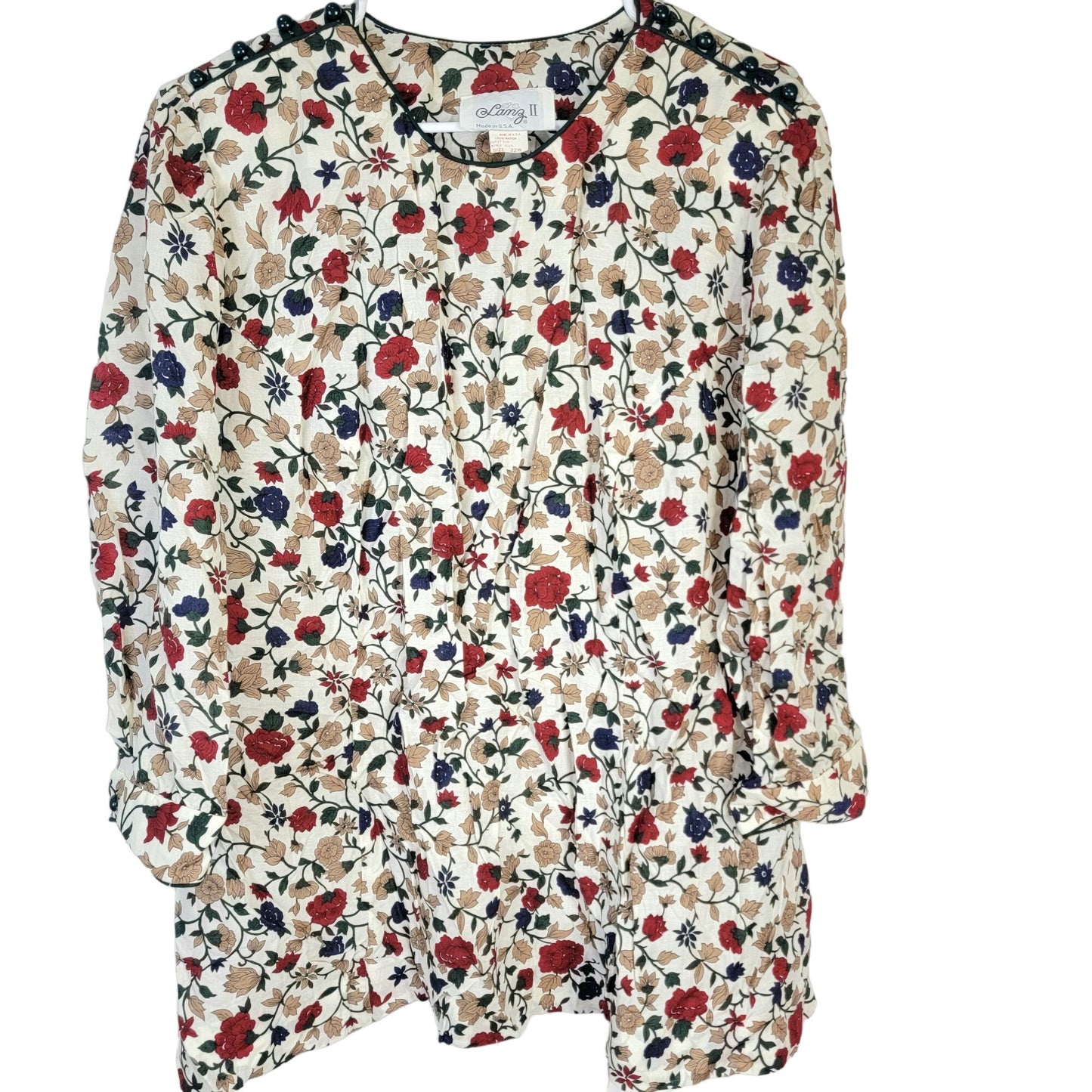 Lanz Vintage 90s Dress Set Women Plus 22W Floral Blouse Top Midi