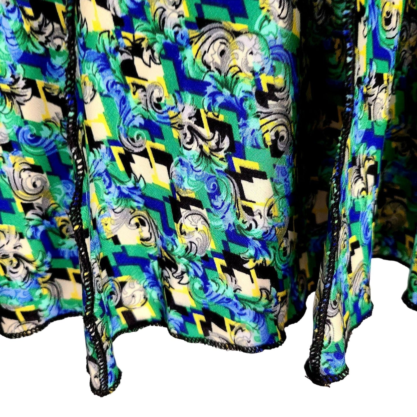 Vintage 90s Floral Midi Skirt Women Medium Magic Eye A-line Green