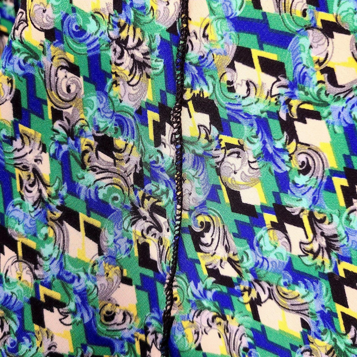 Vintage 90s Floral Midi Skirt Women Medium Magic Eye A-line Green