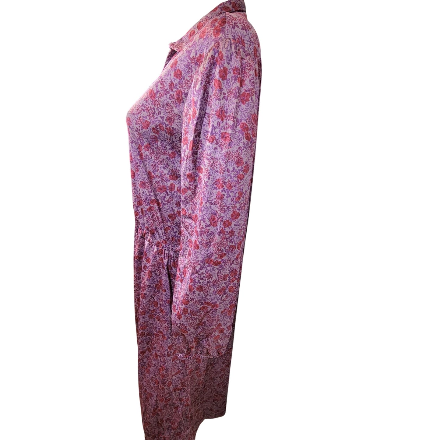 Vintage 70s Pink Floral Midi Dress Women 1X 18 Long Sleeve Nylon