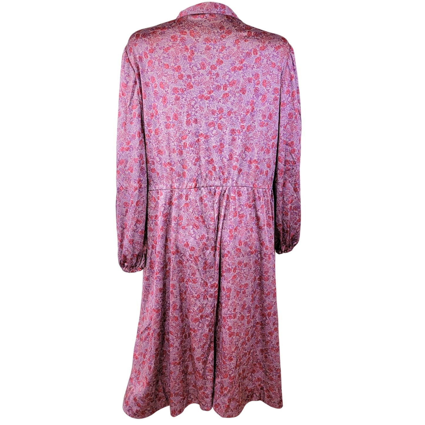 Vintage 70s Pink Floral Midi Dress Women 1X 18 Long Sleeve Nylon