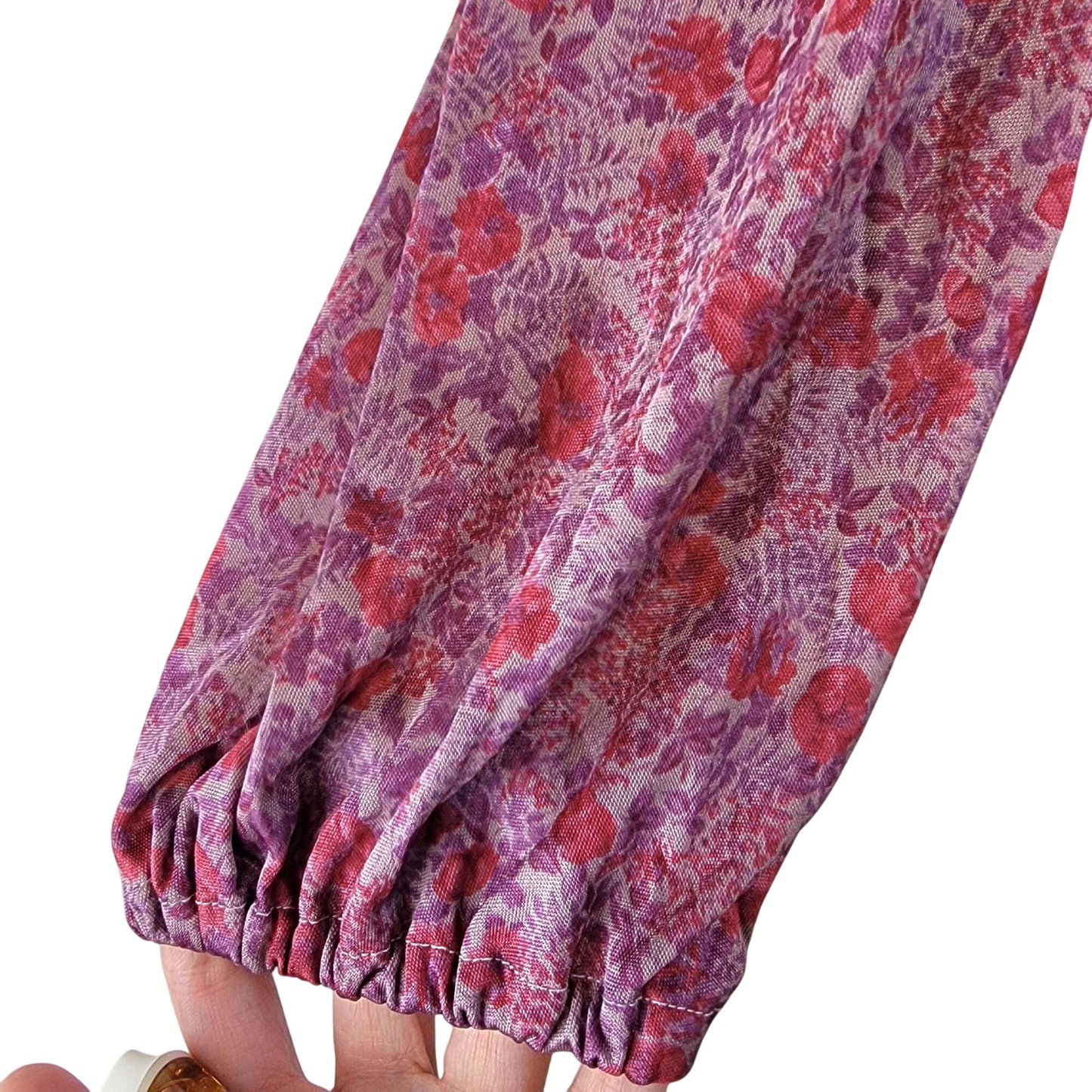 Vintage 70s Pink Floral Midi Dress Women 1X 18 Long Sleeve Nylon