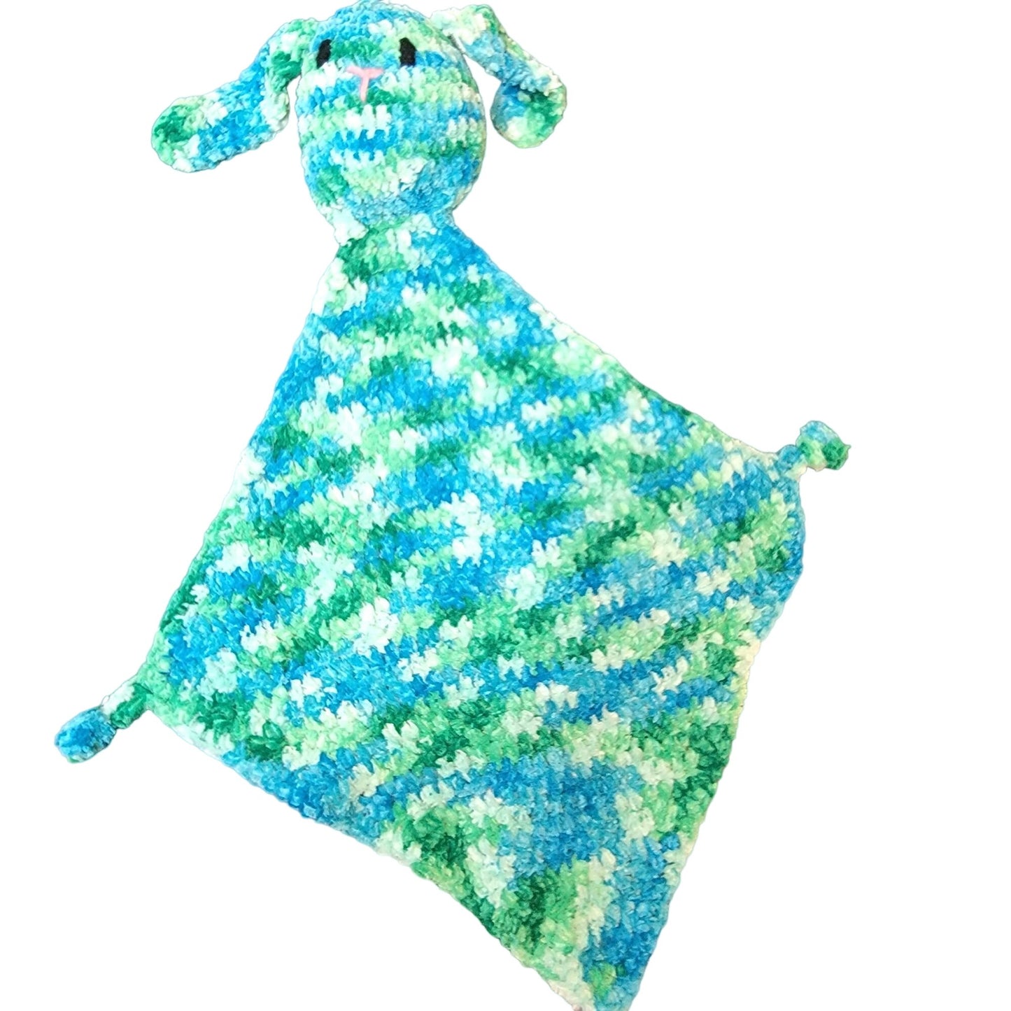 Bunny Comfort Blanket Baby Knit Chenille Blue Green Crochet Rabbit Photography
