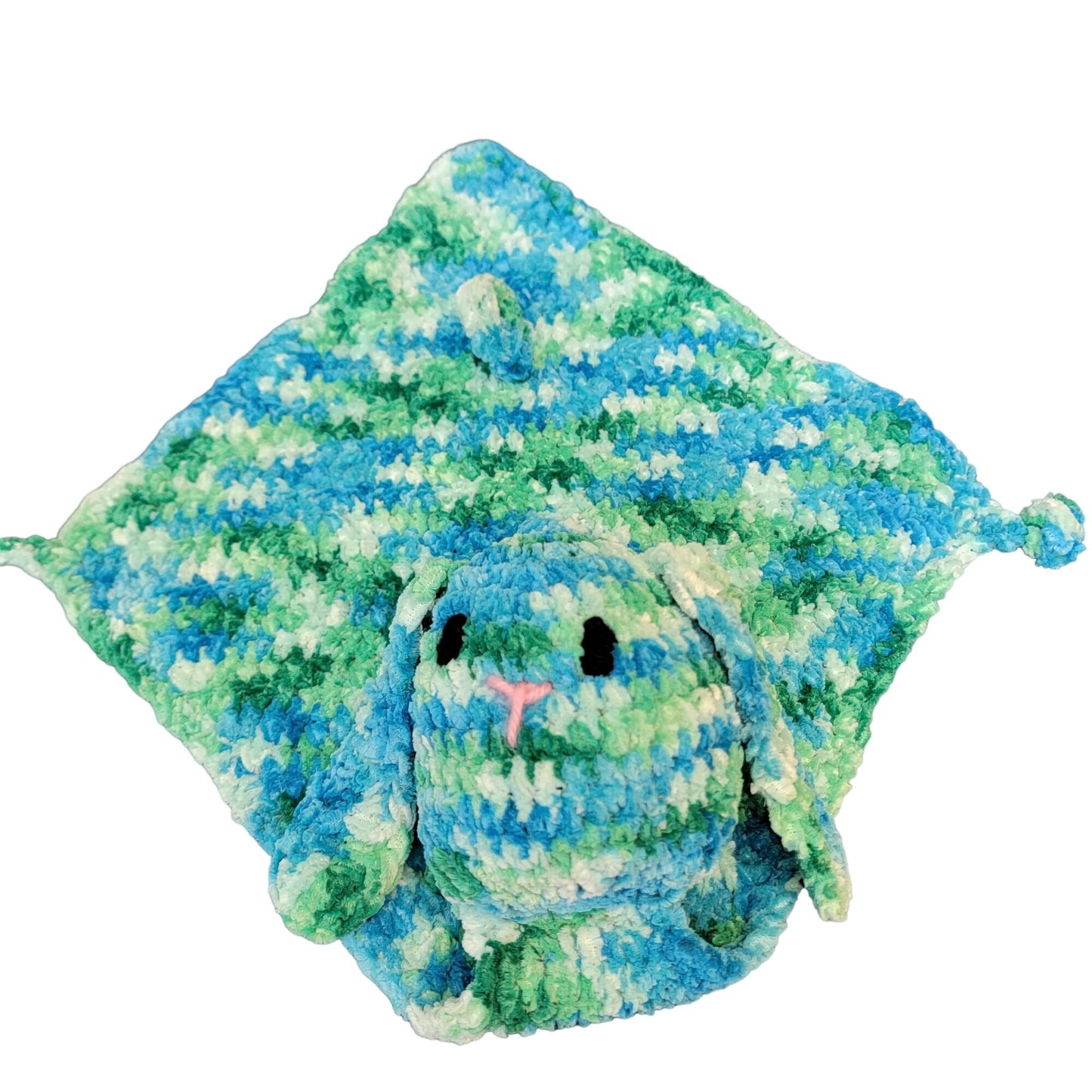 Bunny Comfort Blanket Baby Knit Chenille Blue Green Crochet Rabbit Photography