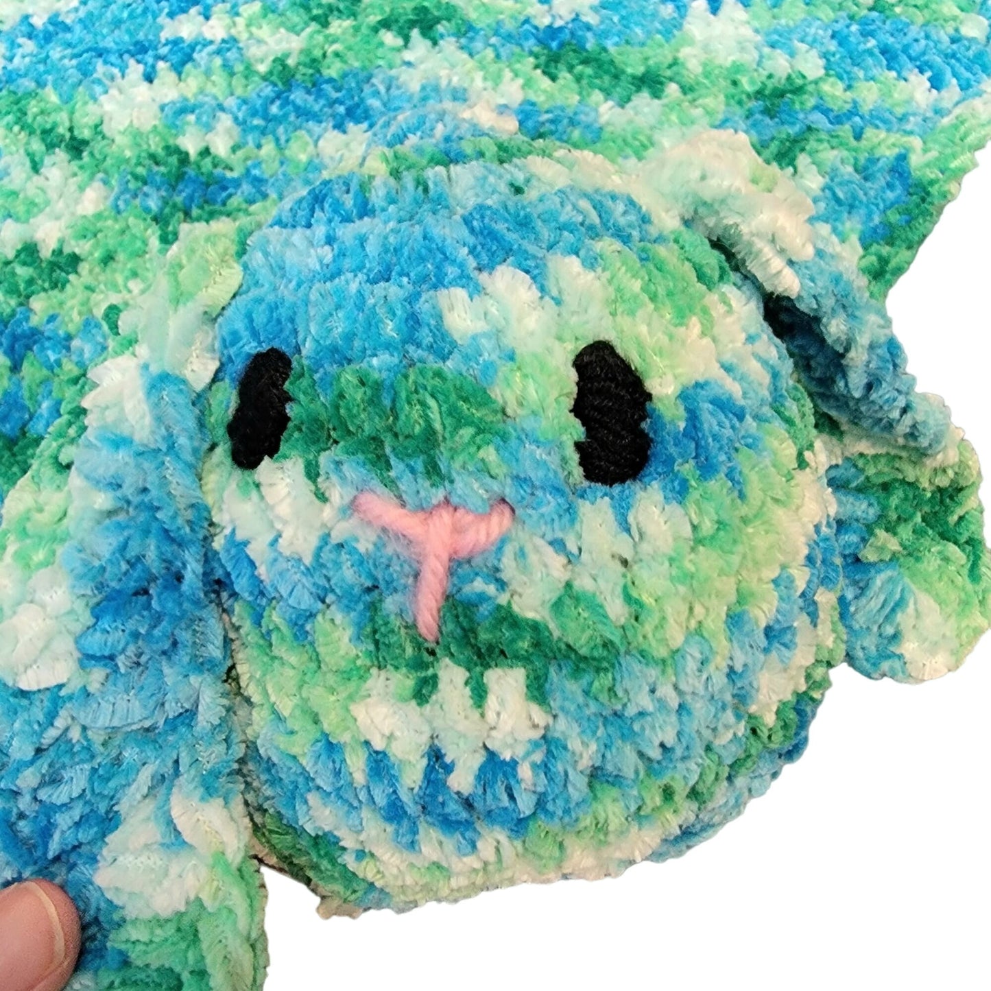 Bunny Comfort Blanket Baby Knit Chenille Blue Green Crochet Rabbit Photography