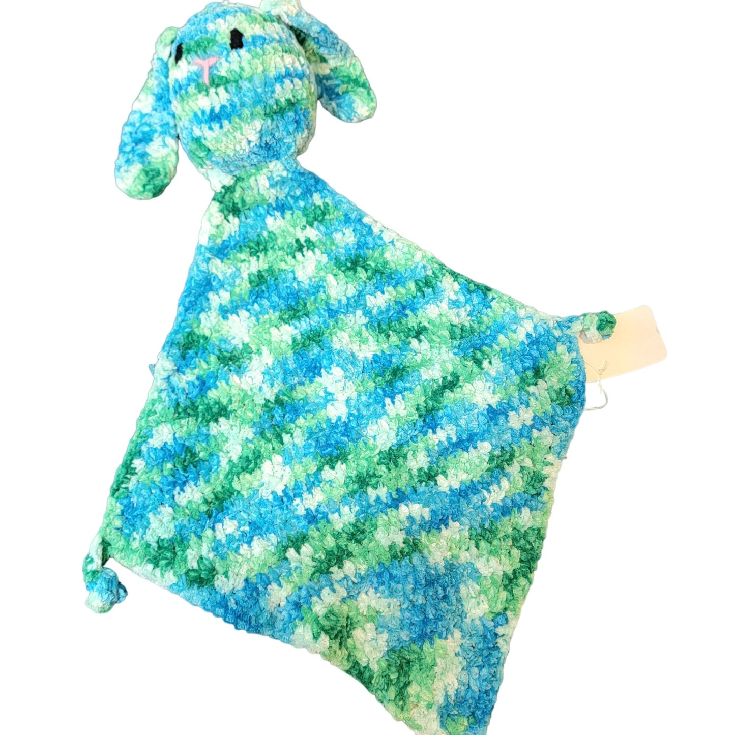 Bunny Comfort Blanket Baby Knit Chenille Blue Green Crochet Rabbit Photography
