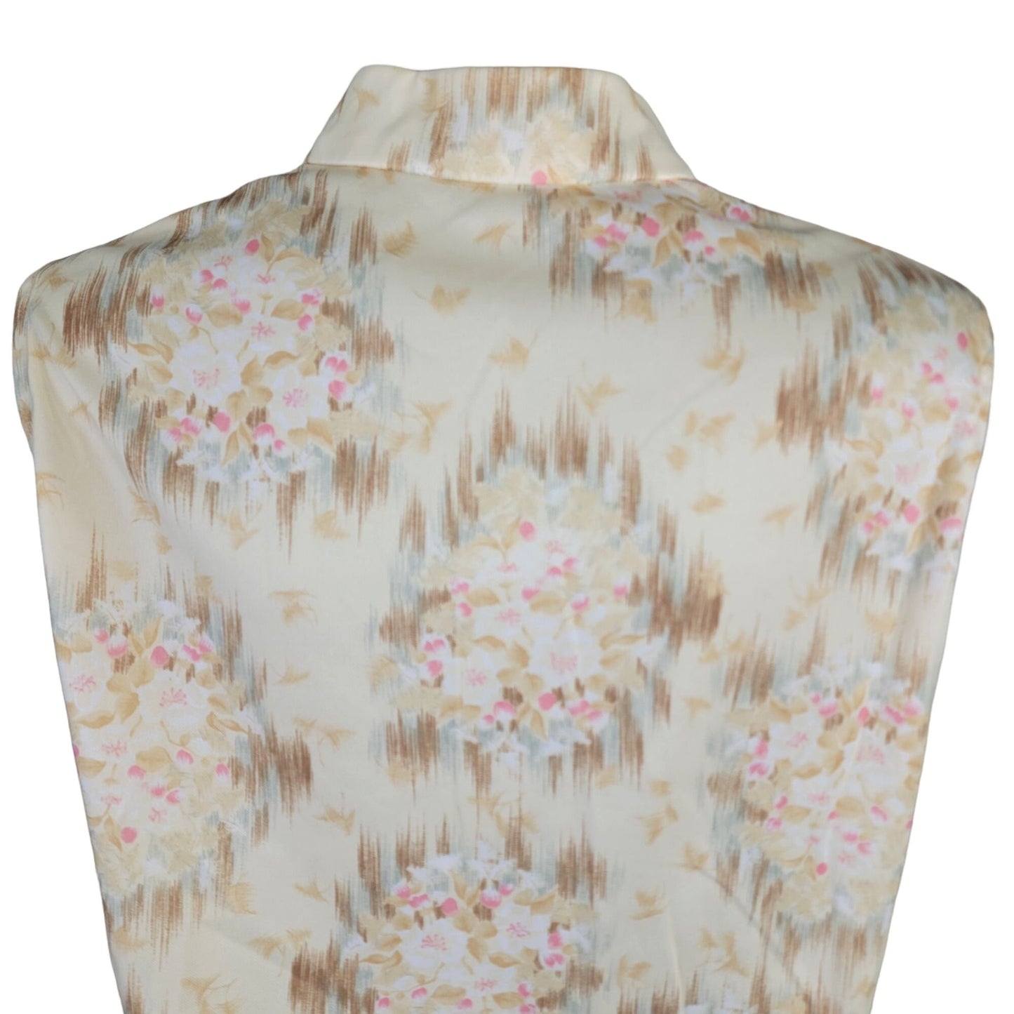 Vintage 70s Floral Tank Top Women 14 XL Beige Pink Sleeveless Shirt