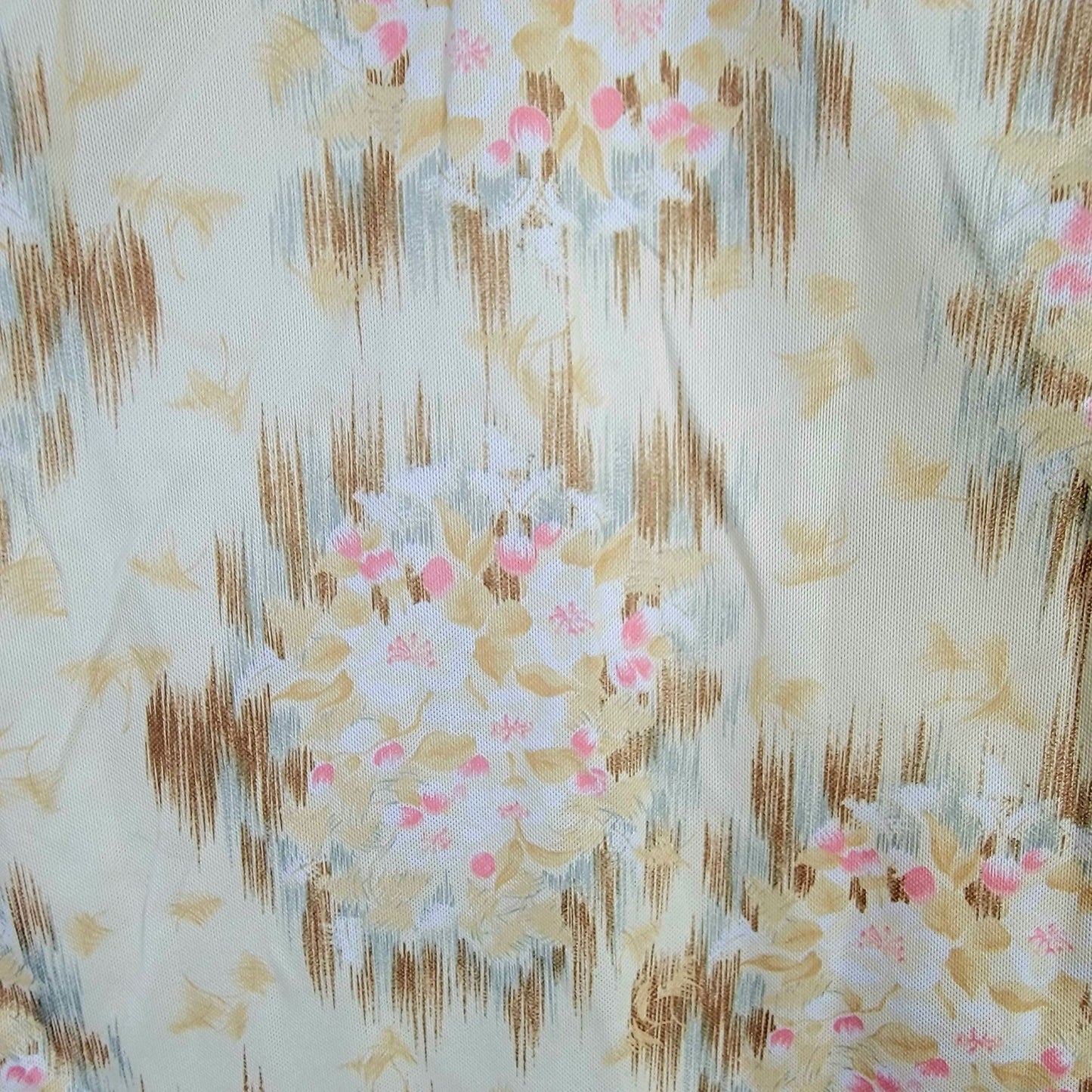 Vintage 70s Floral Tank Top Women 14 XL Beige Pink Sleeveless Shirt