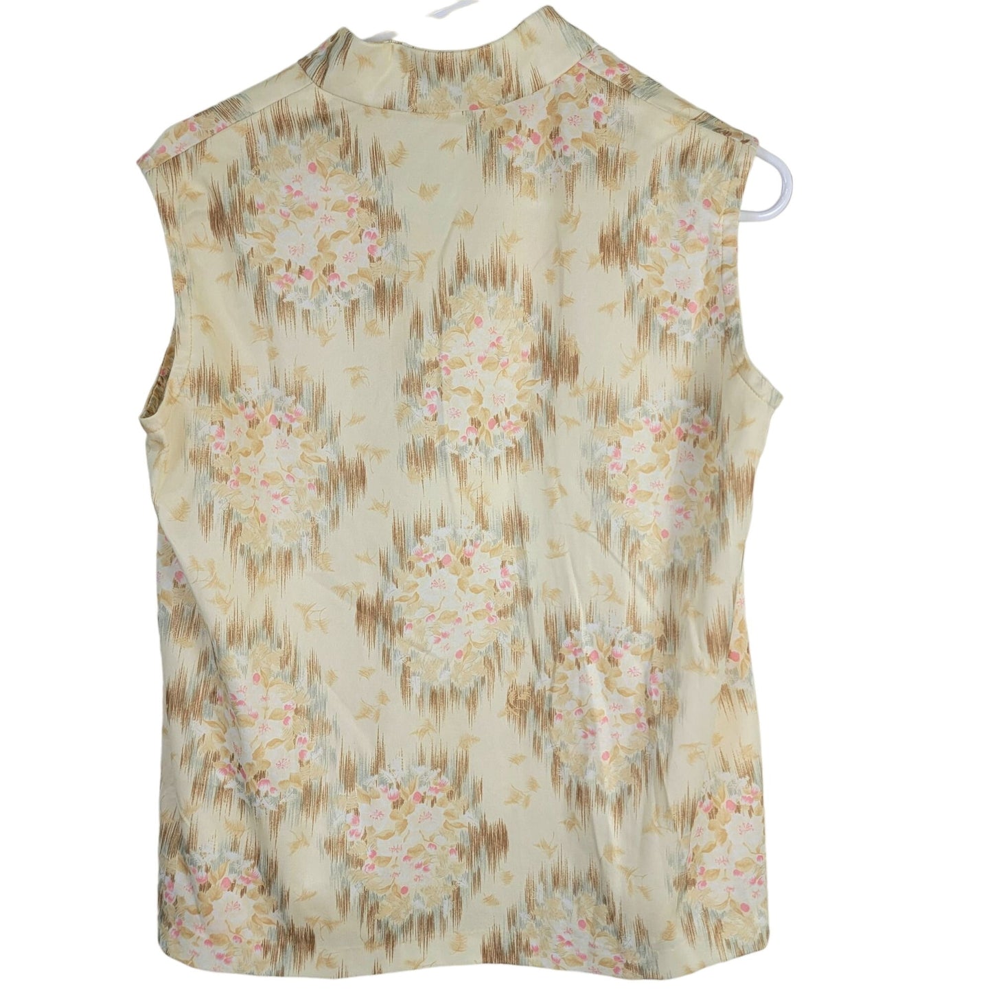 Vintage 70s Floral Tank Top Women 14 XL Beige Pink Sleeveless Shirt