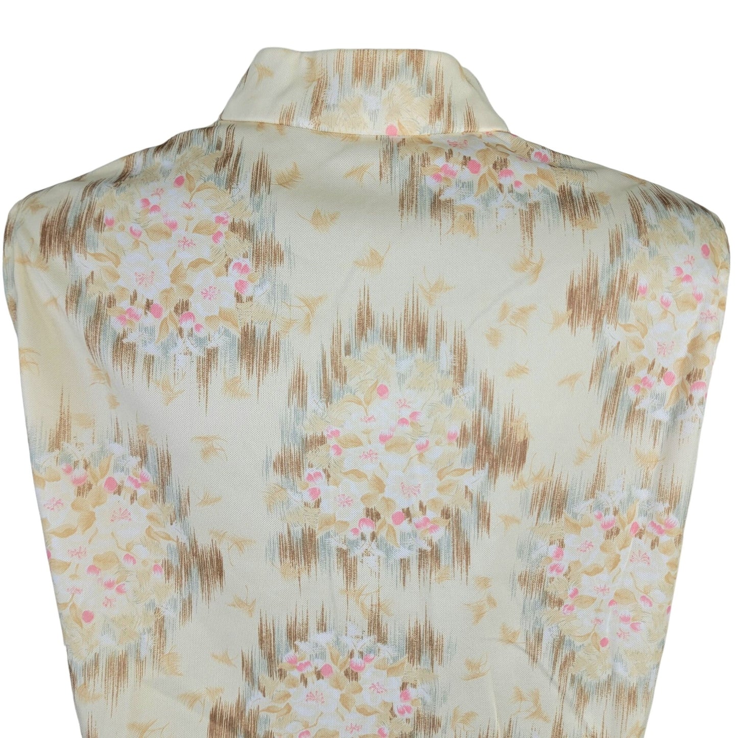 Vintage 70s Floral Tank Top Women 14 XL Beige Pink Sleeveless Shirt