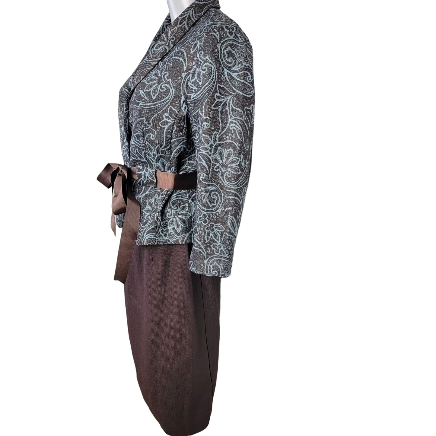 Vintage Y2K Suit Women 8 Blazer Jacket Pencil Skirt Paisley Brown Blue