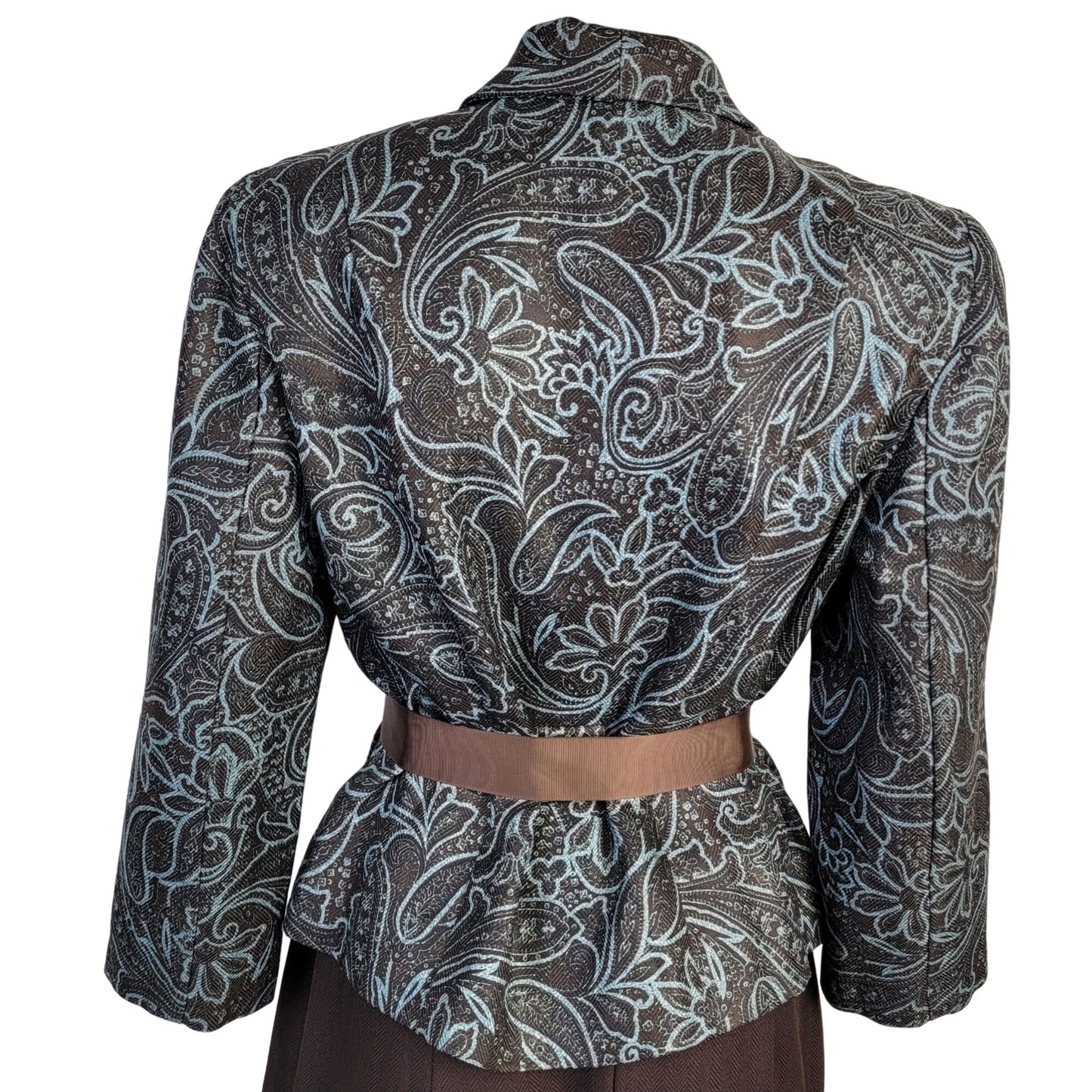 Vintage Y2K Suit Women 8 Blazer Jacket Pencil Skirt Paisley Brown Blue